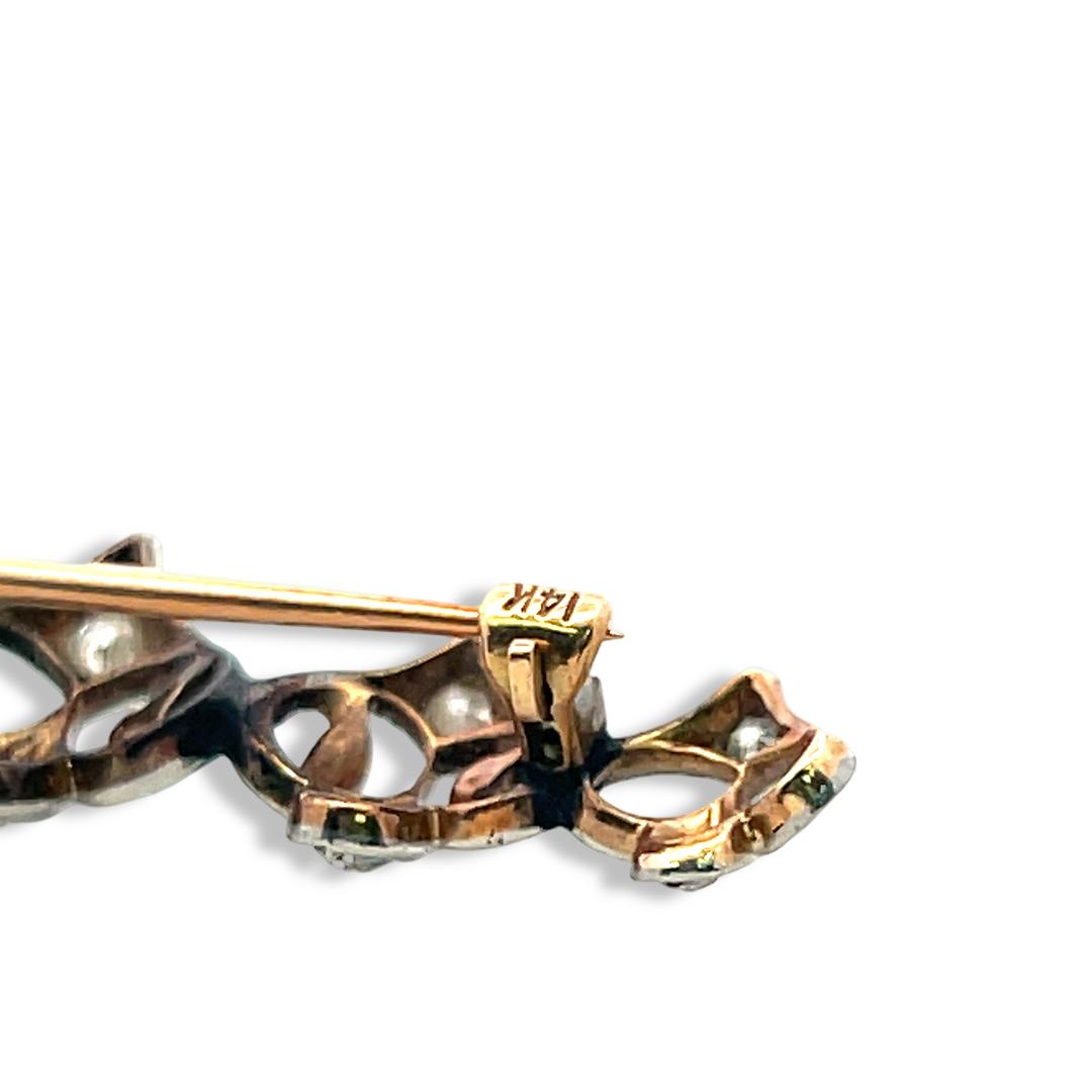 Vintage 14K Yellow Gold Pin Brooch with 0.6ct Old European Cut I SI Diamonds