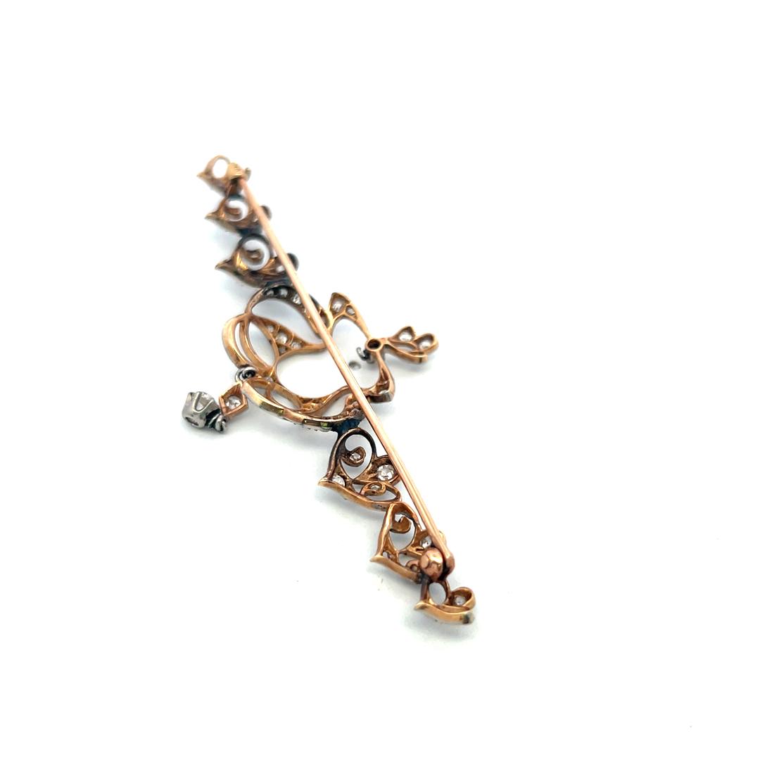Vintage 14K Yellow Gold Pin Brooch with 0.6ct Old European Cut I SI Diamonds