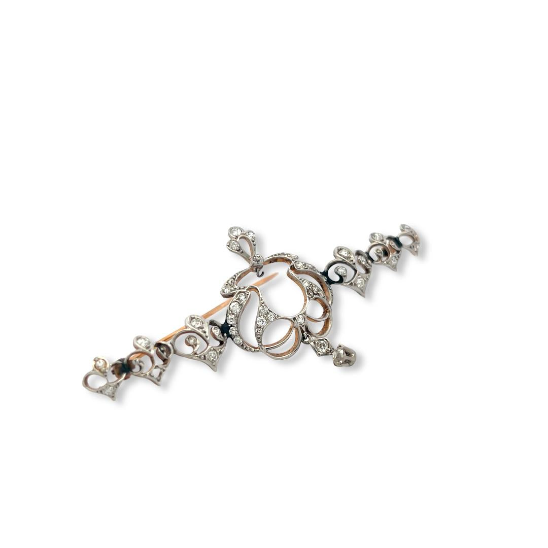 Vintage 14K Yellow Gold Pin Brooch with 0.6ct Old European Cut I SI Diamonds