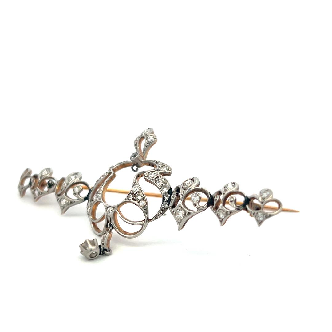 Vintage 14K Yellow Gold Pin Brooch with 0.6ct Old European Cut I SI Diamonds