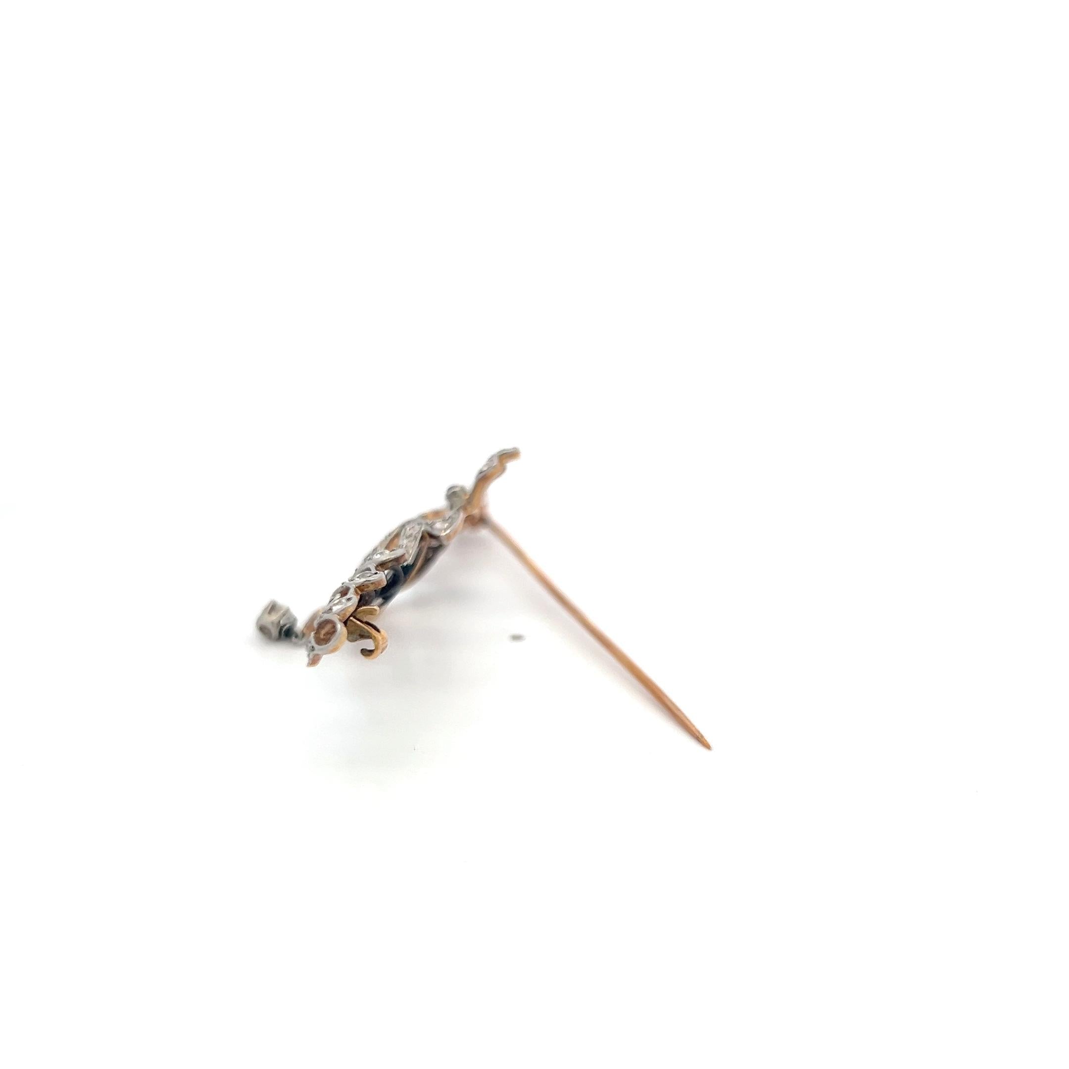 Vintage 14K Yellow Gold Pin Brooch with 0.6ct Old European Cut I SI Diamonds