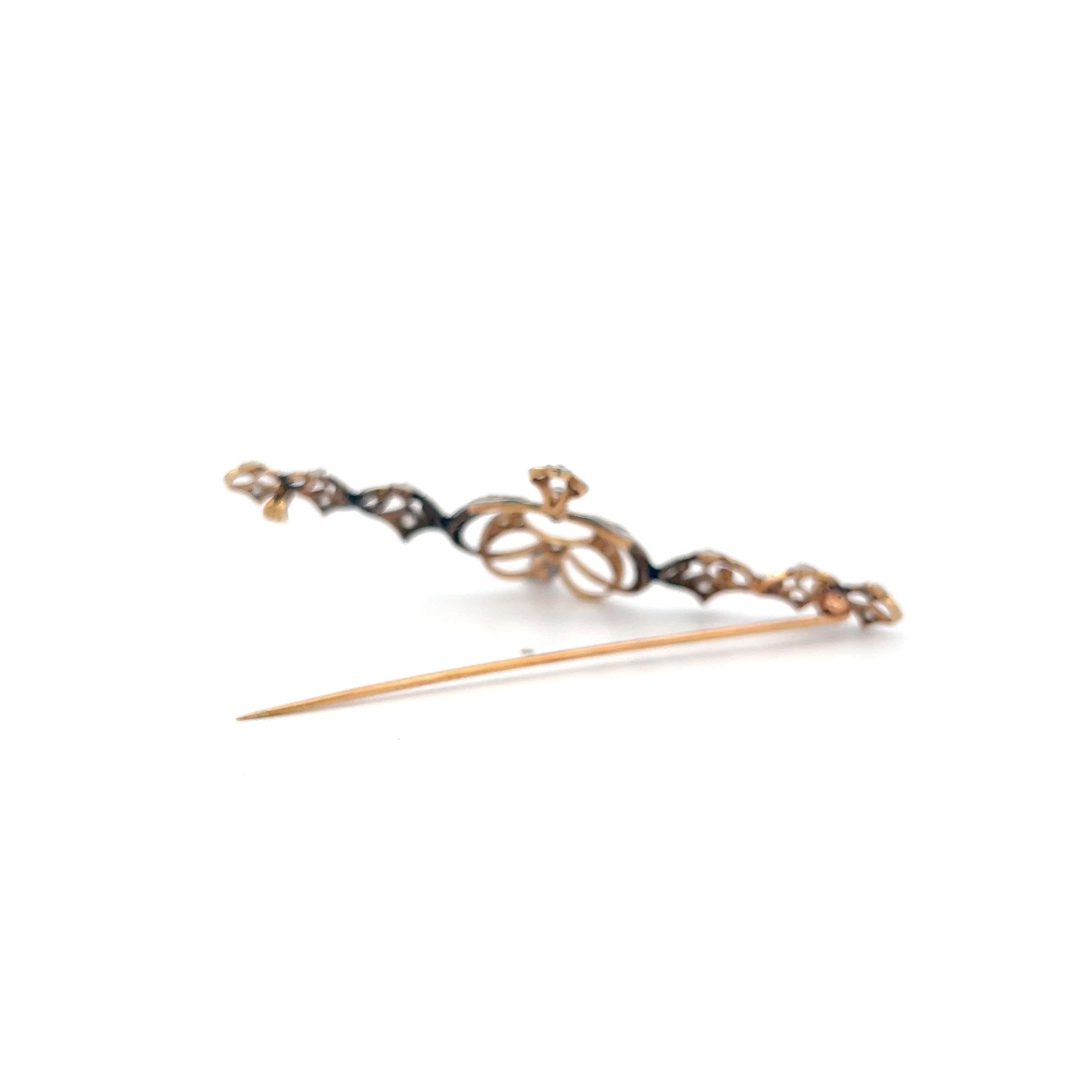 Vintage 14K Yellow Gold Pin Brooch with 0.6ct Old European Cut I SI Diamonds