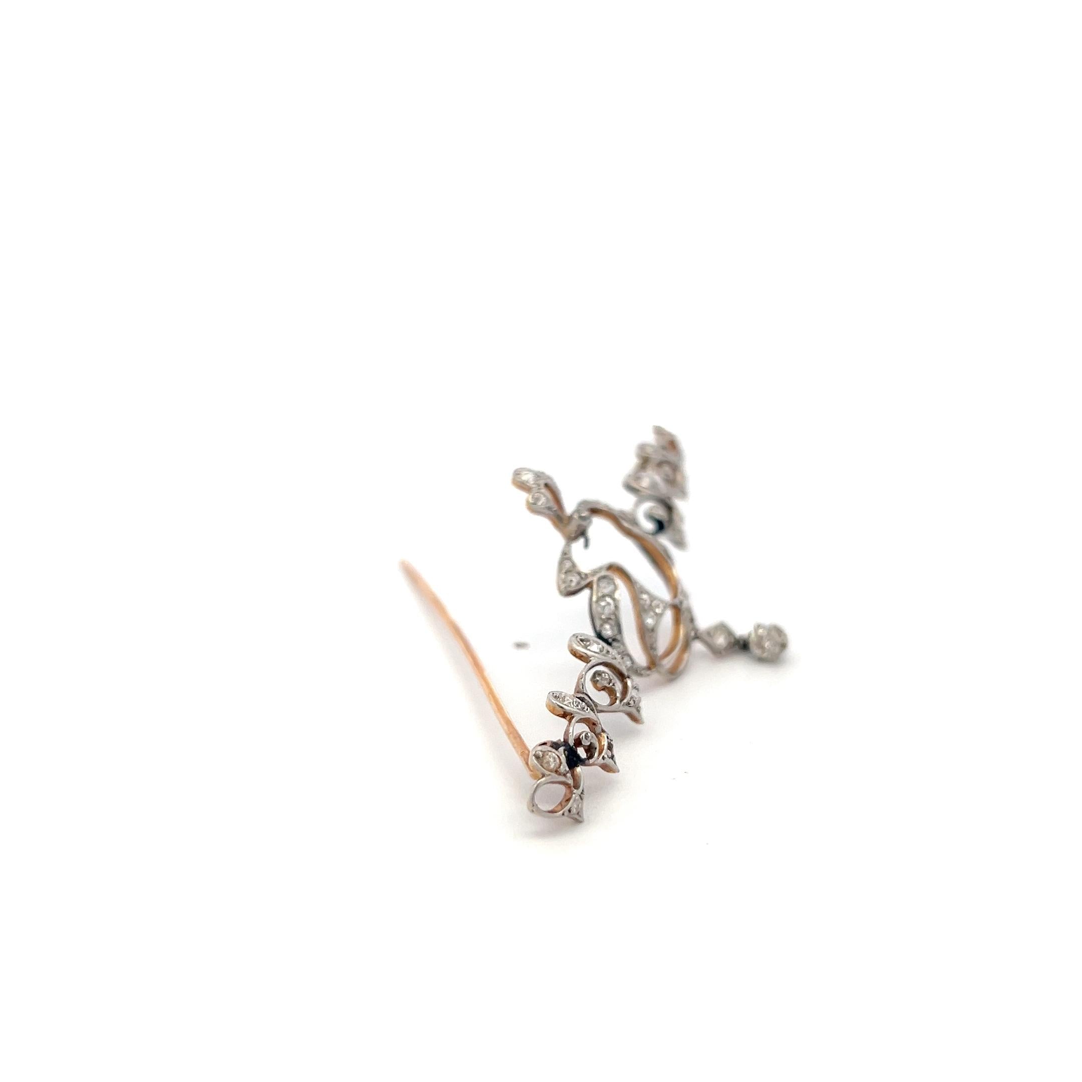 Vintage 14K Yellow Gold Pin Brooch with 0.6ct Old European Cut I SI Diamonds