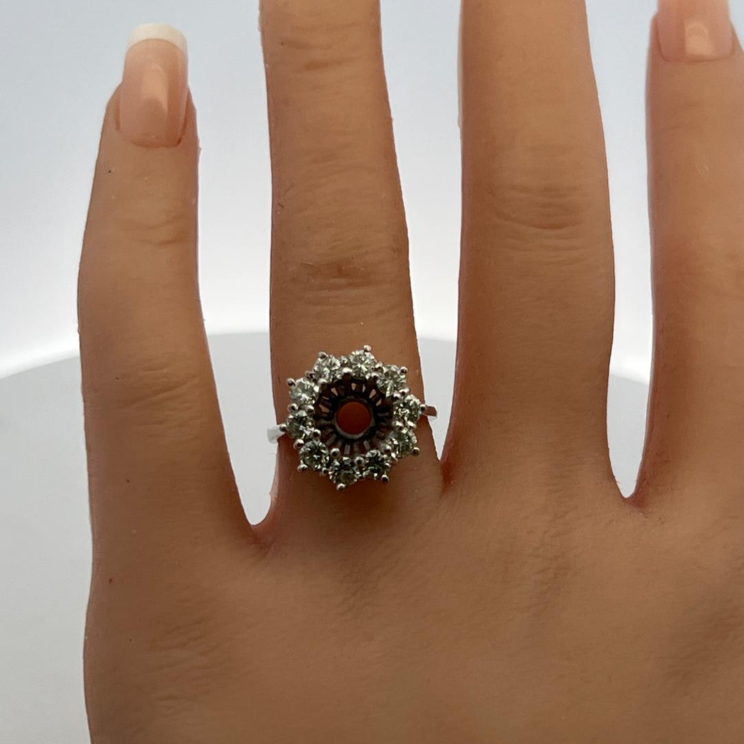 Vintage 18K White Gold Semi Mount Ring with 1ct Round Diamonds Fits 9mm 2.05ct+