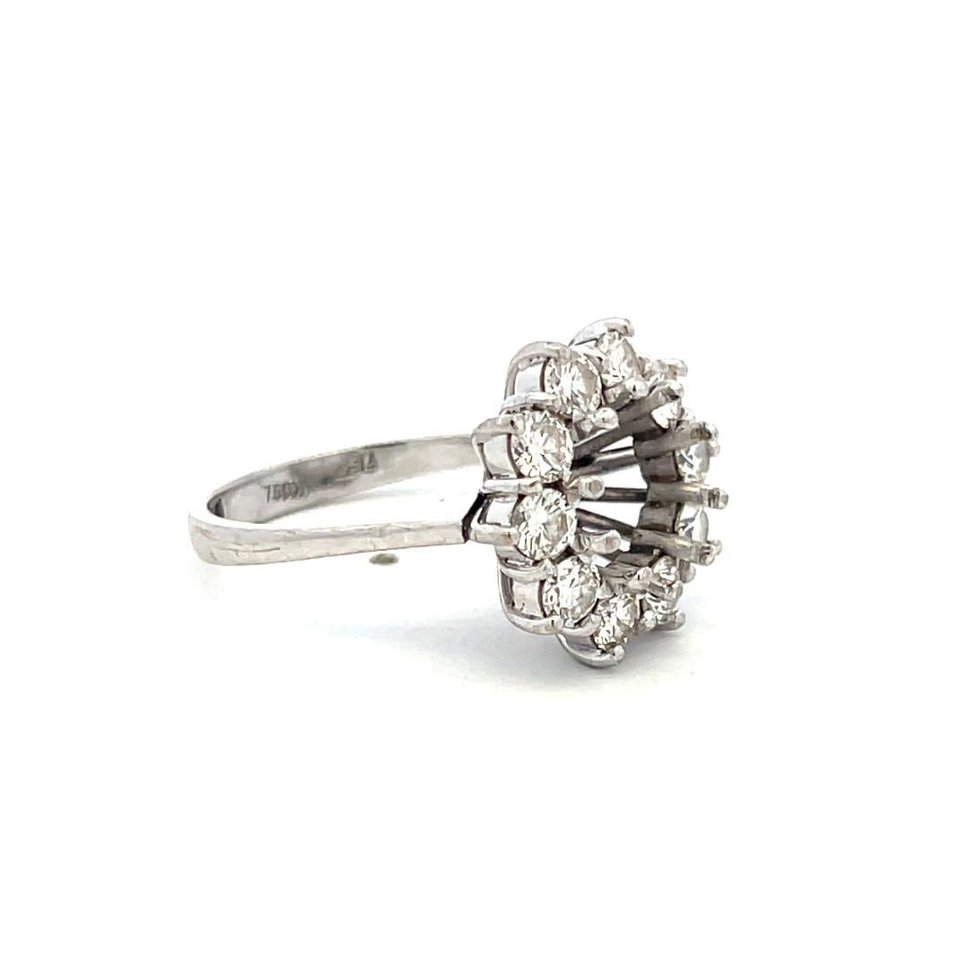 Vintage 18K White Gold Semi Mount Ring with 1ct Round Diamonds Fits 9mm 2.05ct+