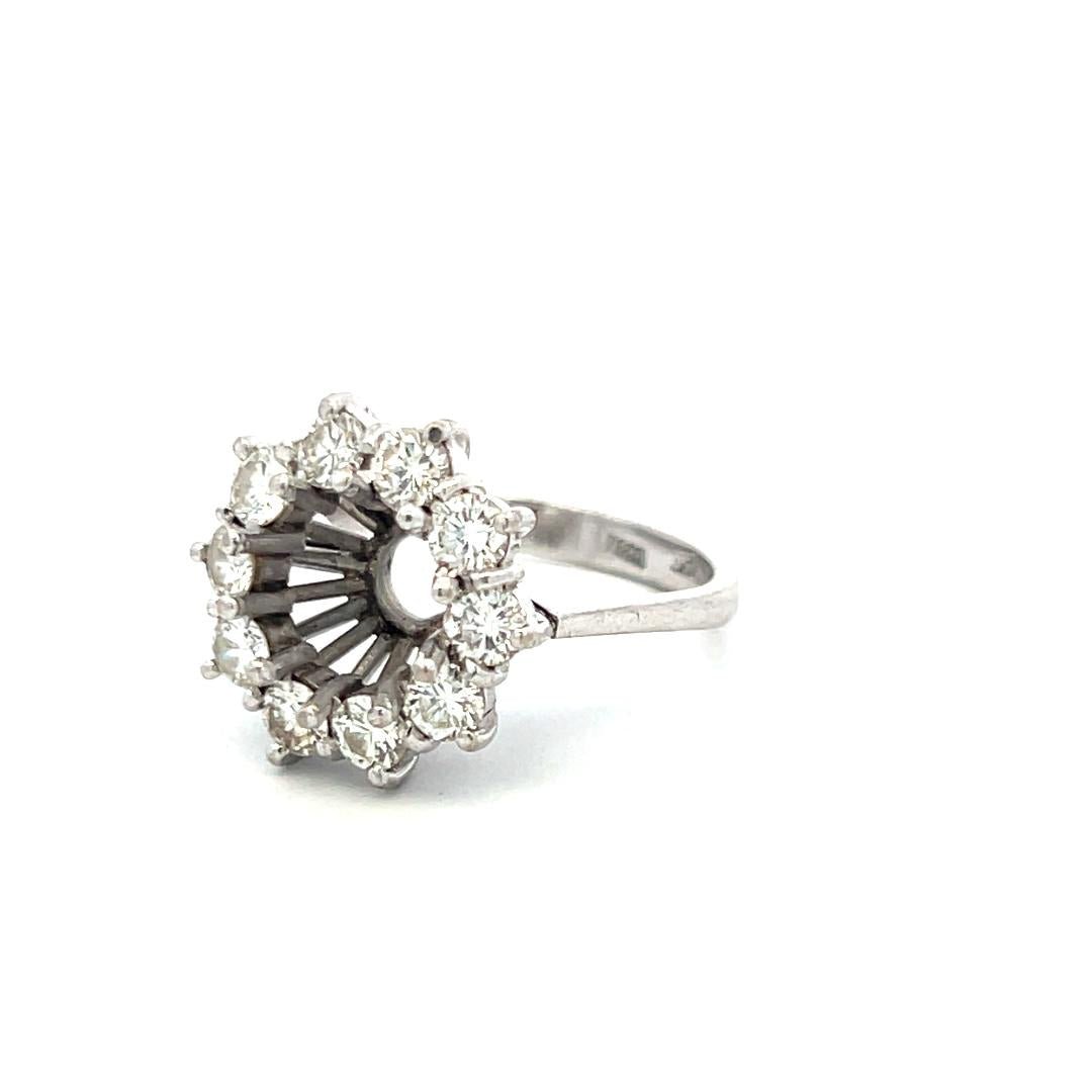 Vintage 18K White Gold Semi Mount Ring with 1ct Round Diamonds Fits 9mm 2.05ct+