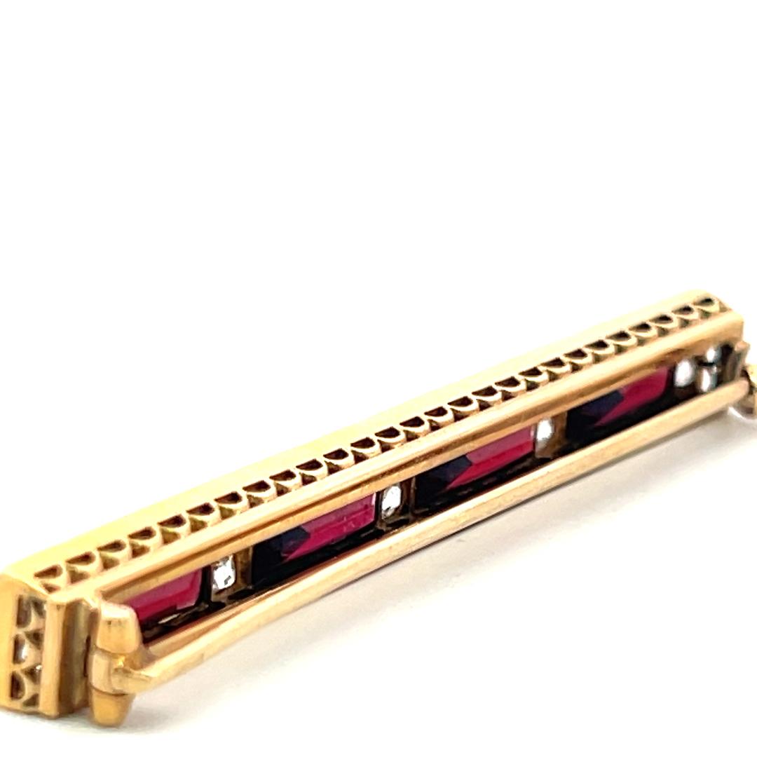 Vintage 18K Yellow Gold Pin Brooch 0.5ct Old European Diamonds & 6ct Rubellite