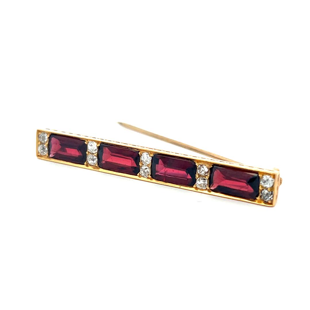 Vintage 18K Yellow Gold Pin Brooch 0.5ct Old European Diamonds & 6ct Rubellite