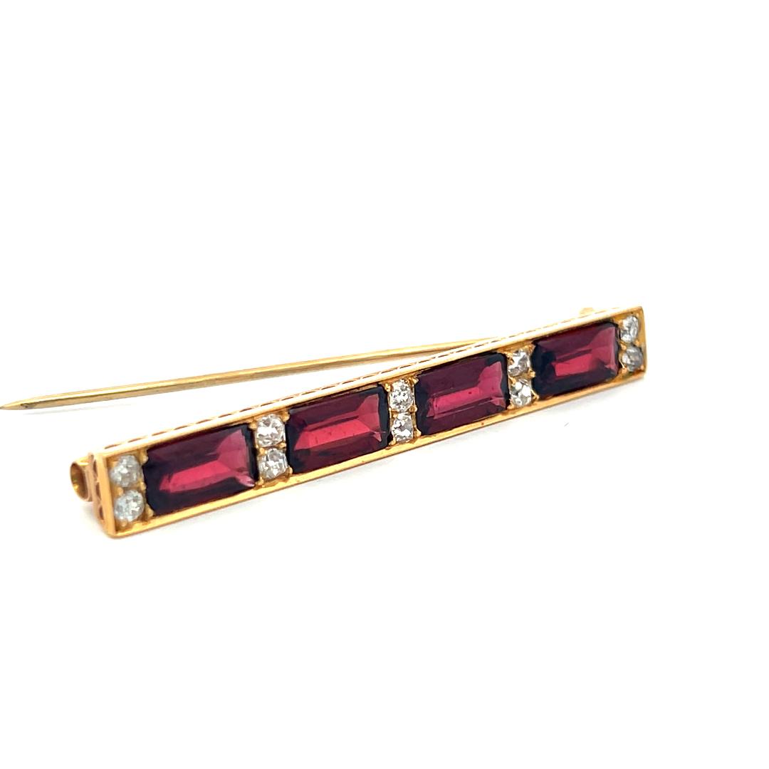 Vintage 18K Yellow Gold Pin Brooch 0.5ct Old European Diamonds & 6ct Rubellite