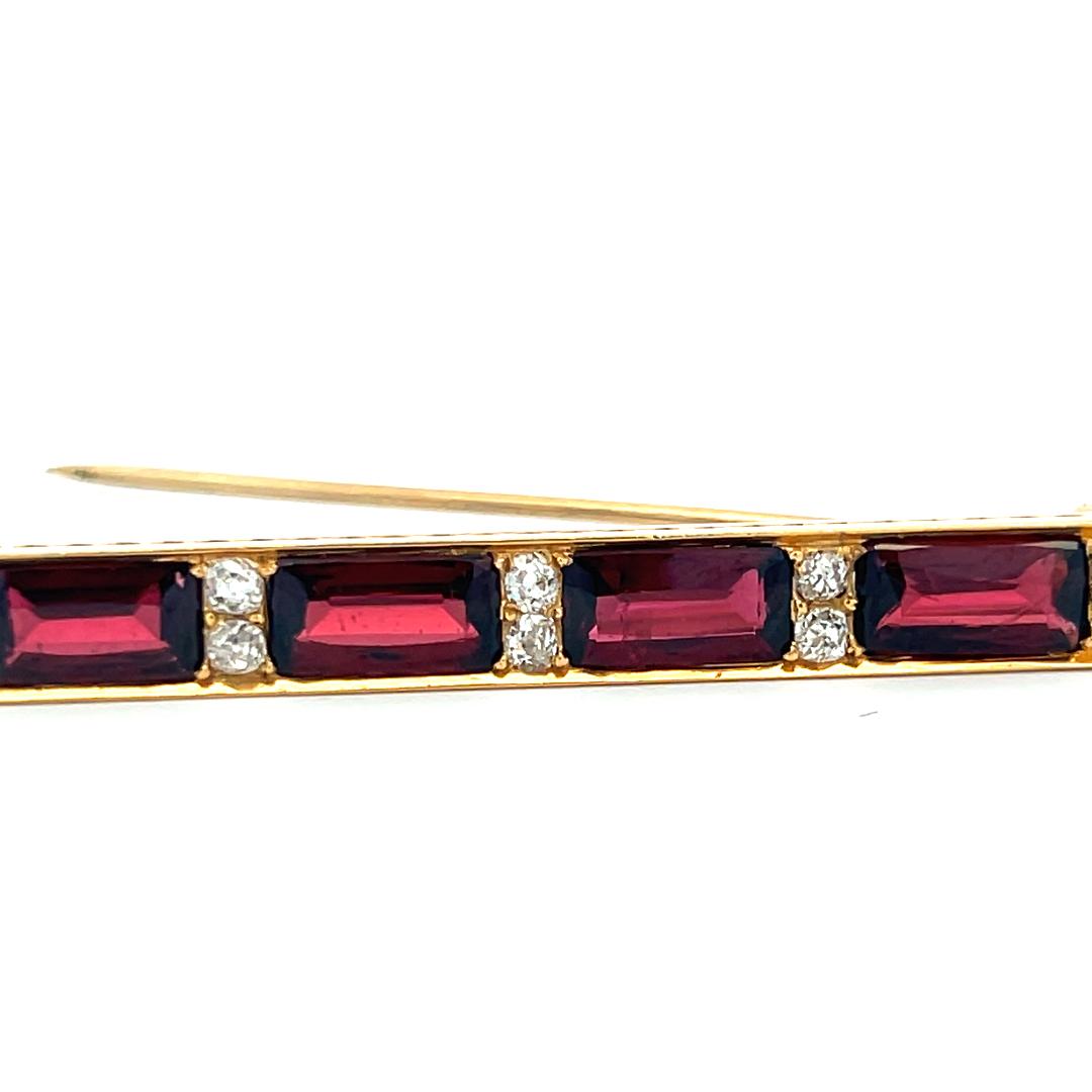 Vintage 18K Yellow Gold Pin Brooch 0.5ct Old European Diamonds & 6ct Rubellite