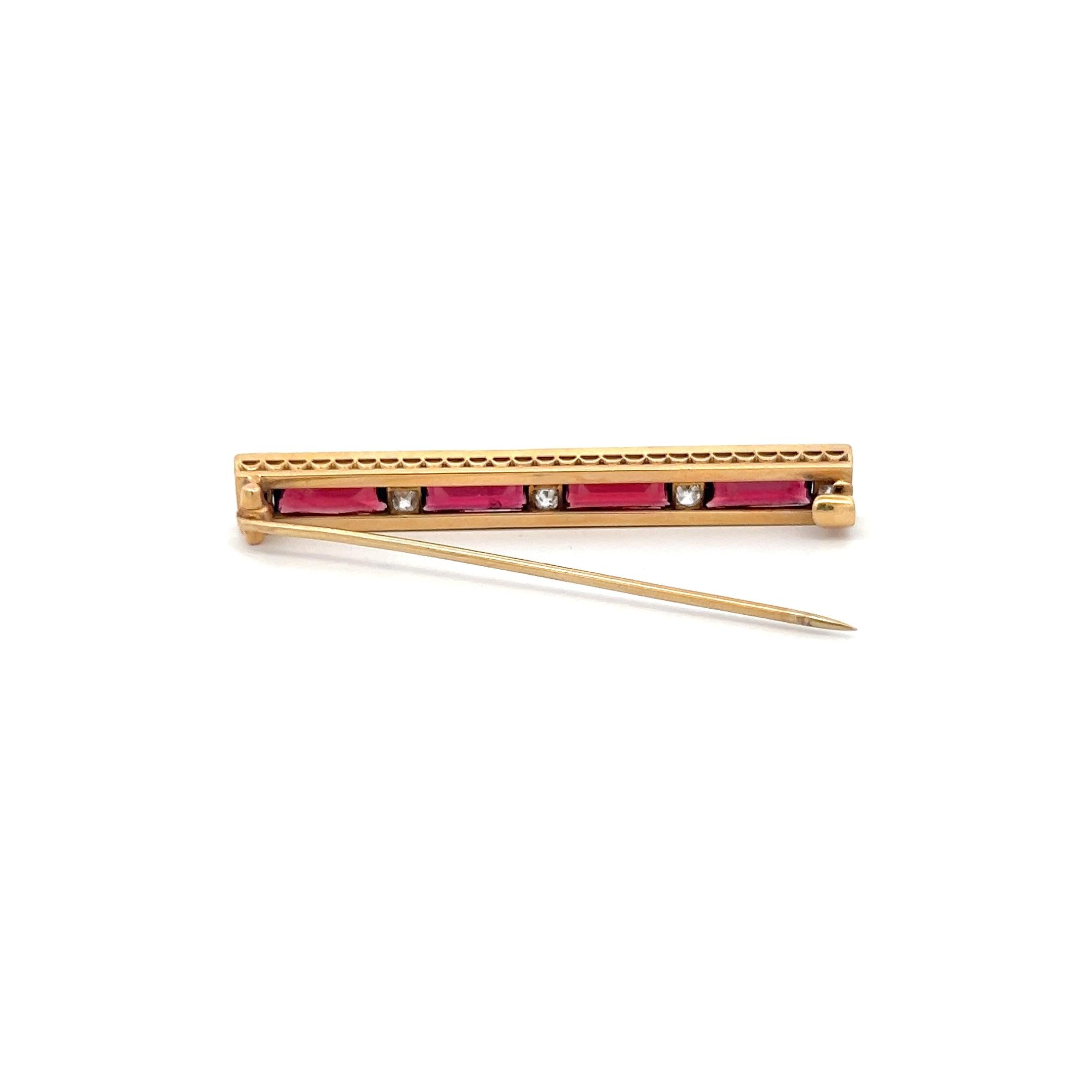 Vintage 18K Yellow Gold Pin Brooch 0.5ct Old European Diamonds & 6ct Rubellite