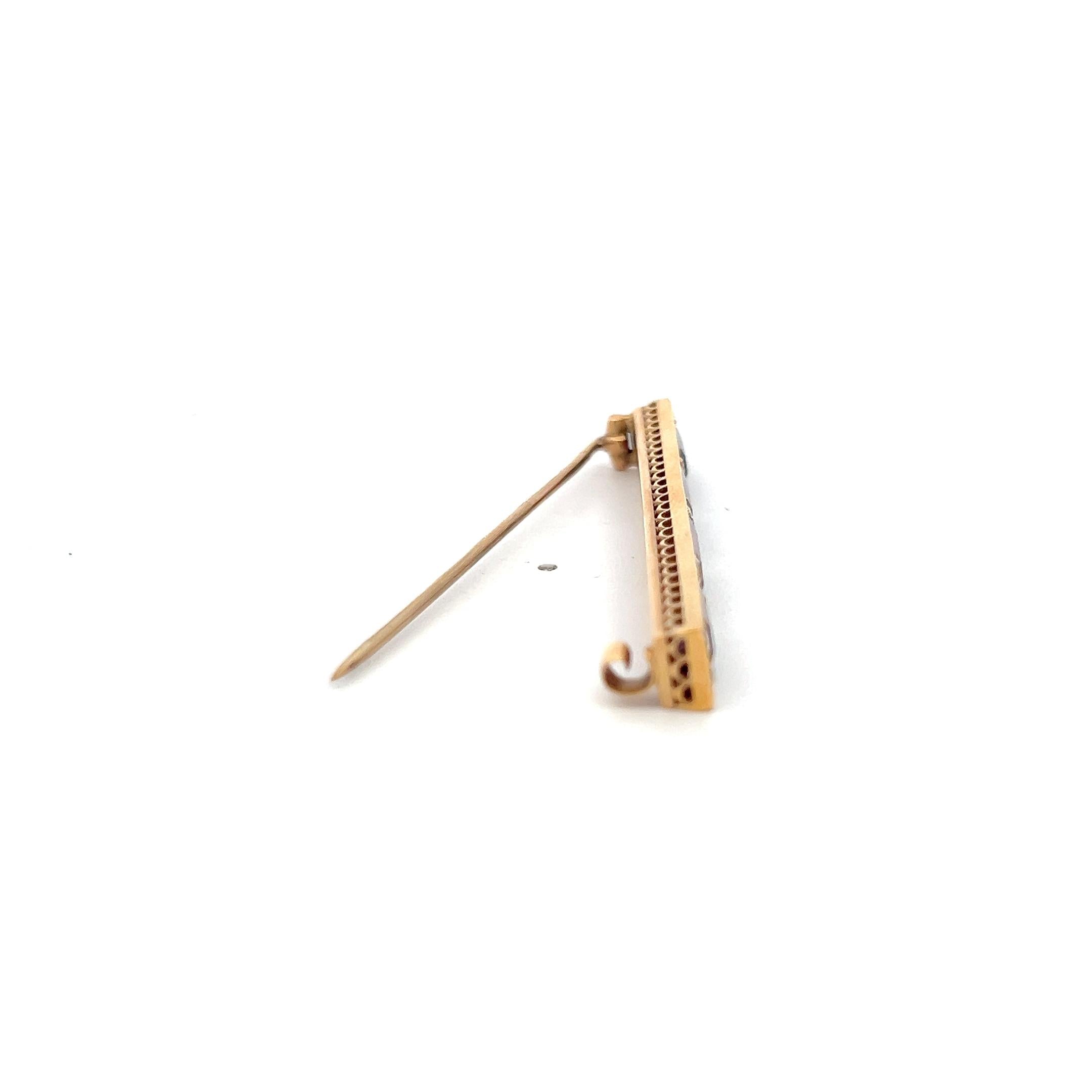 Vintage 18K Yellow Gold Pin Brooch 0.5ct Old European Diamonds & 6ct Rubellite