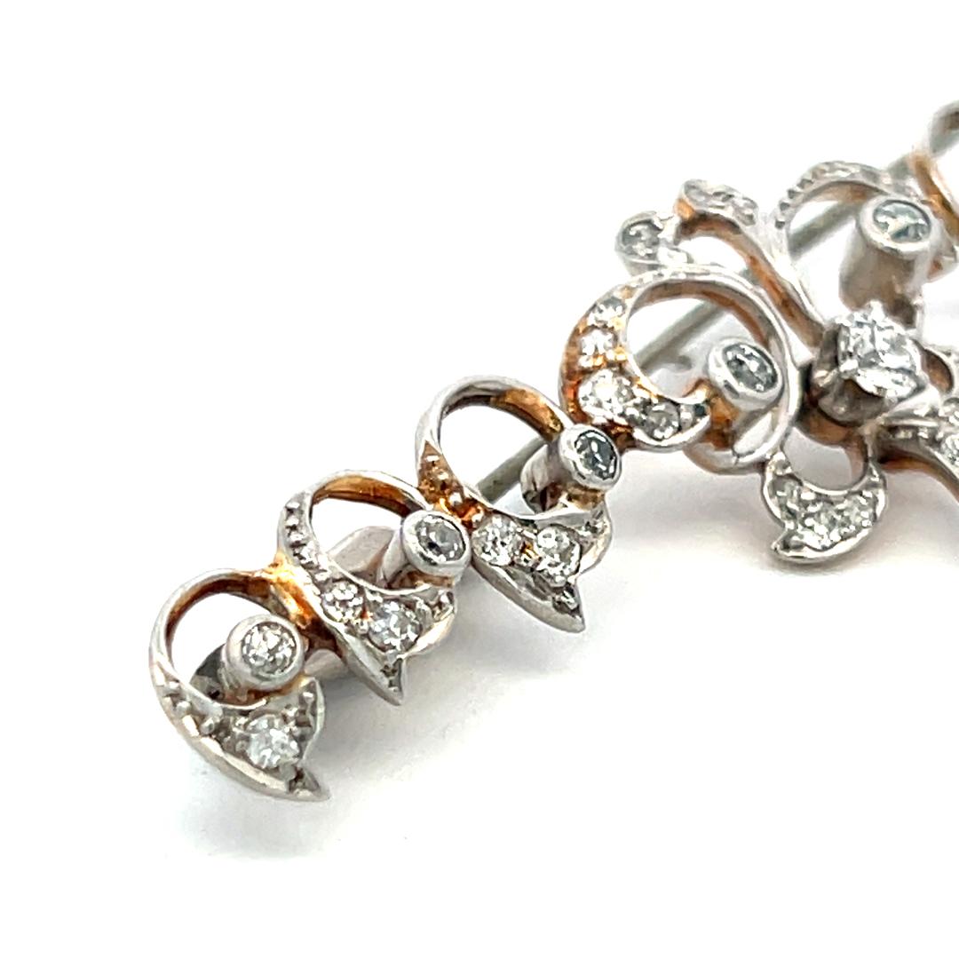 Vintage Platinum Pin Brooch with 1 Carat Old European Cut H SI Diamonds