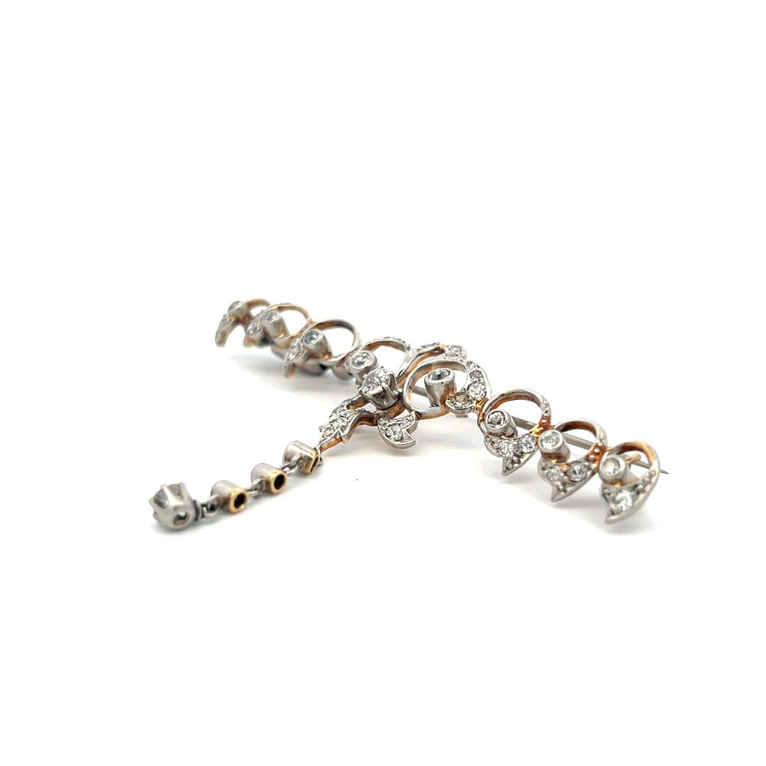 Vintage Platinum Pin Brooch with 1 Carat Old European Cut H SI Diamonds