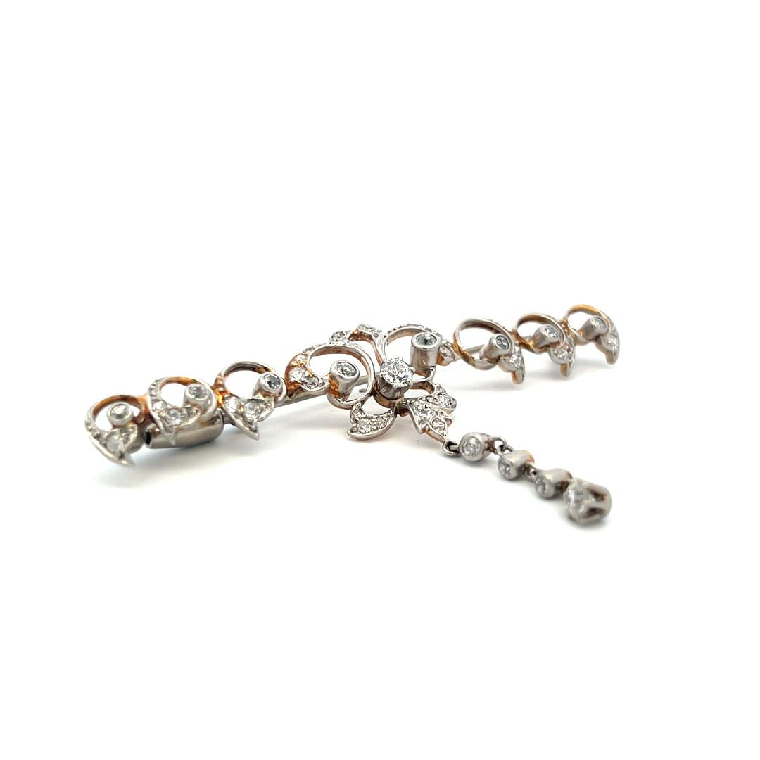 Vintage Platinum Pin Brooch with 1 Carat Old European Cut H SI Diamonds