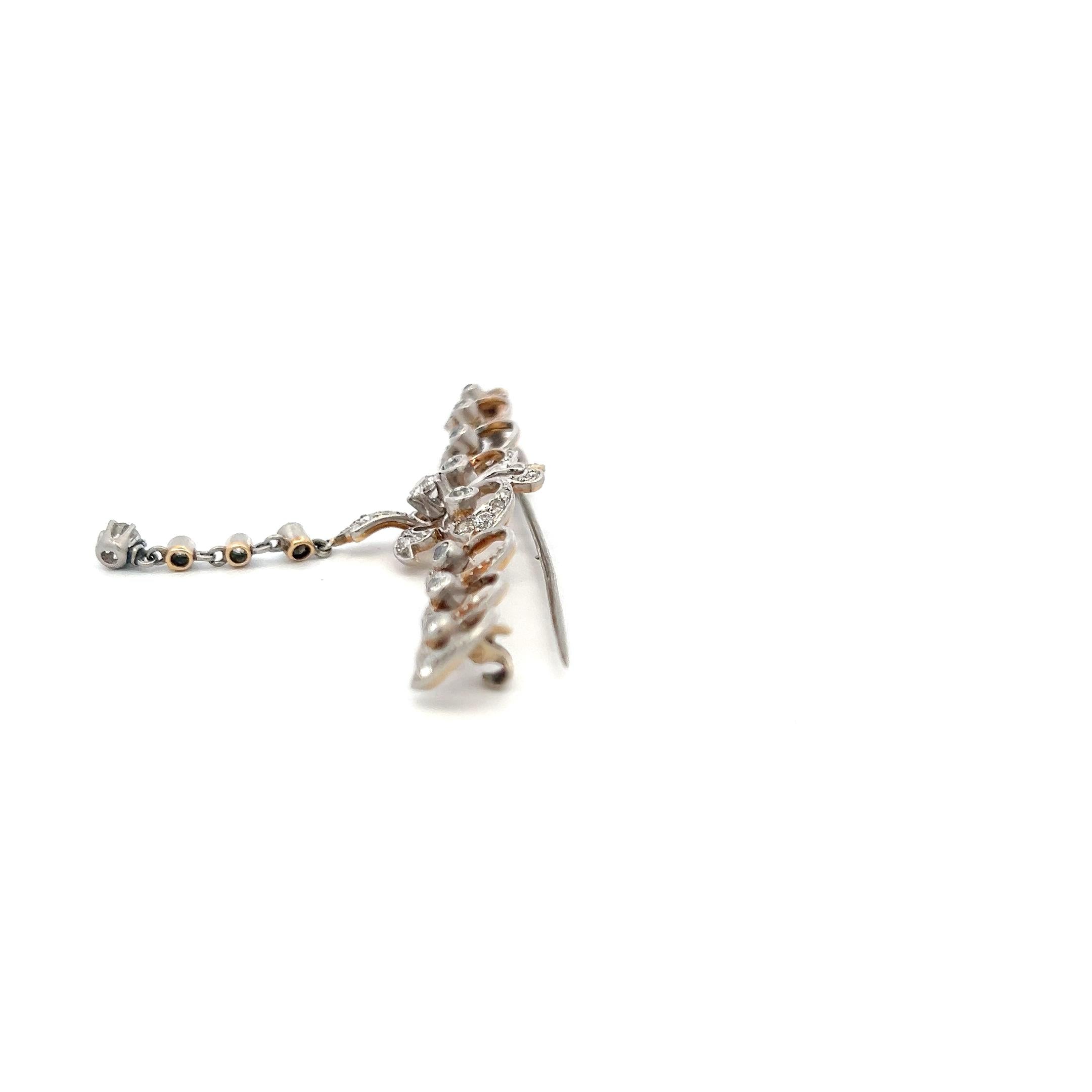Vintage Platinum Pin Brooch with 1 Carat Old European Cut H SI Diamonds