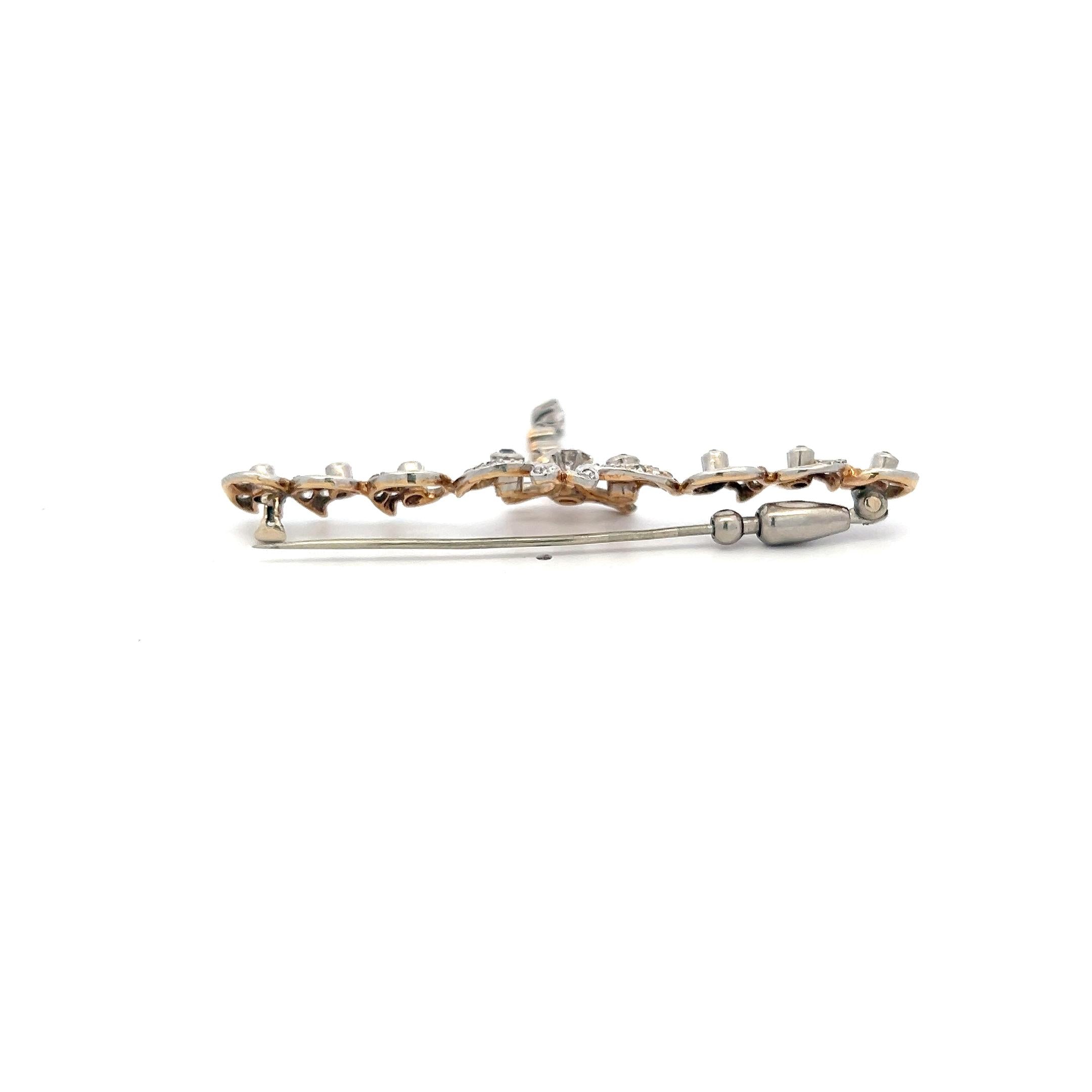 Vintage Platinum Pin Brooch with 1 Carat Old European Cut H SI Diamonds