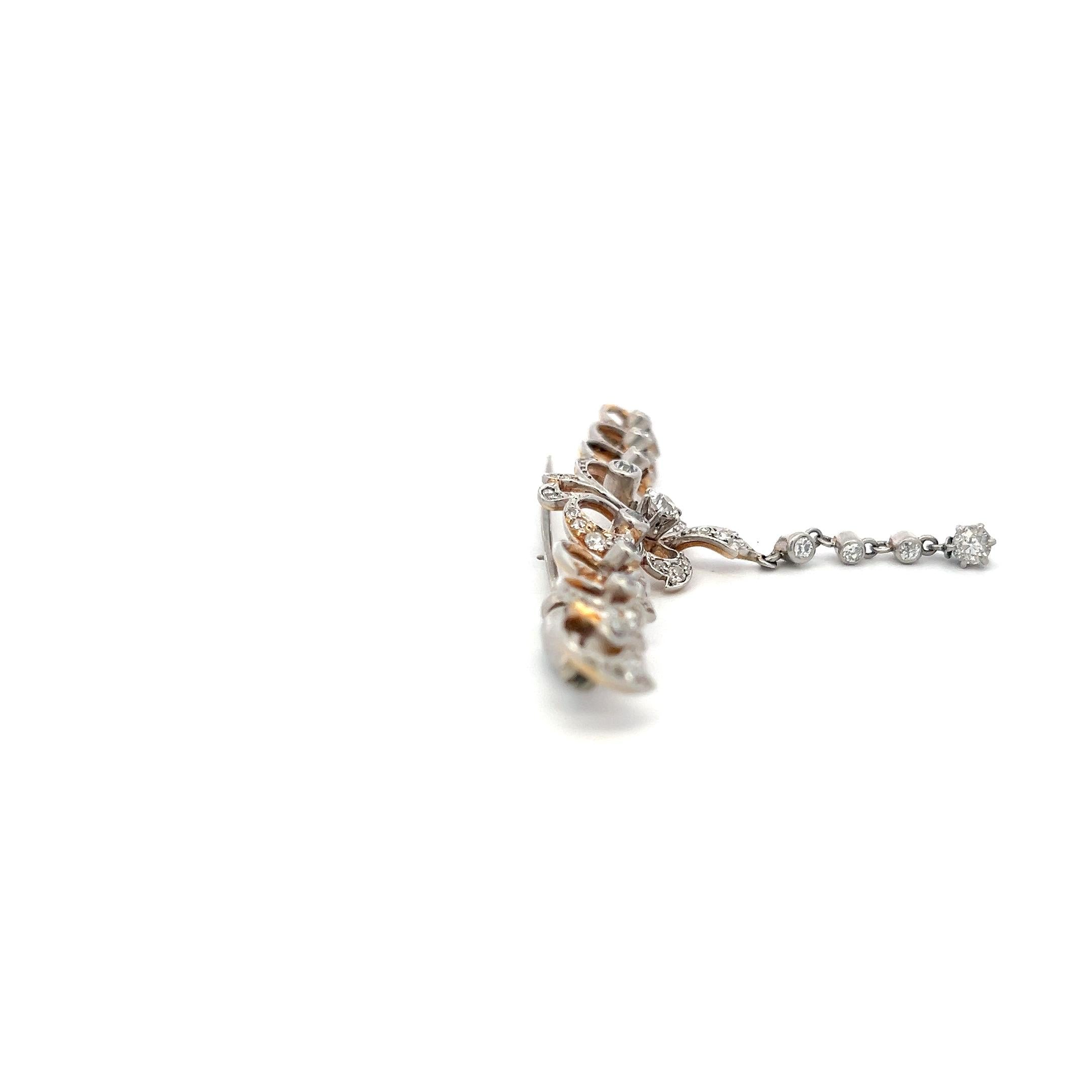 Vintage Platinum Pin Brooch with 1 Carat Old European Cut H SI Diamonds