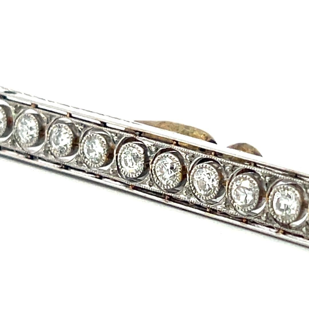 Vintage Platinum Pin Brooch with 1.5 Carat Old European H SI Diamonds