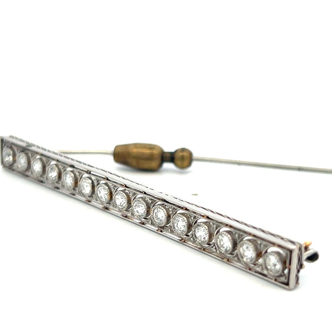 Vintage Platinum Pin Brooch with 1.5 Carat Old European H SI Diamonds