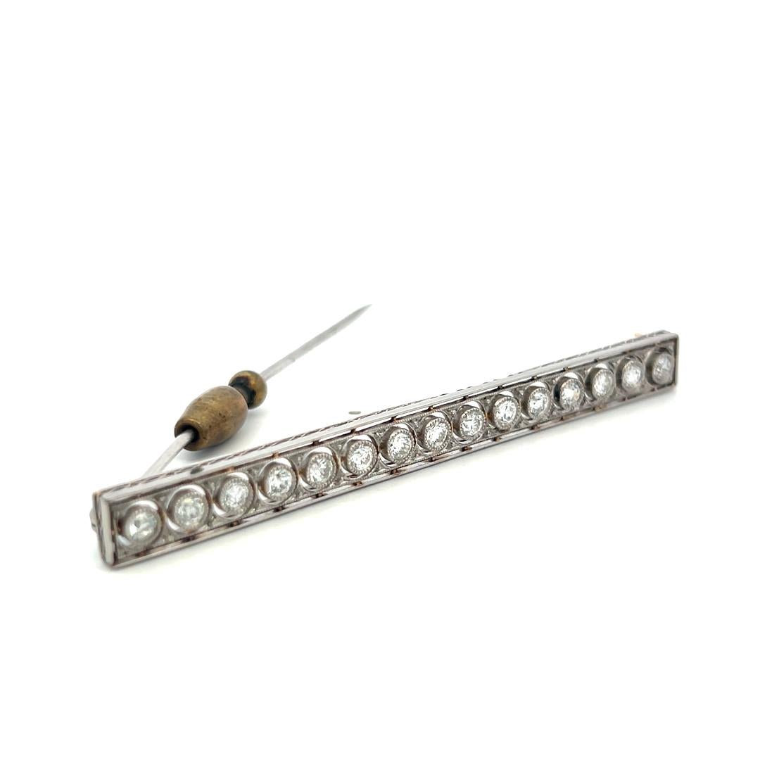 Vintage Platinum Pin Brooch with 1.5 Carat Old European H SI Diamonds