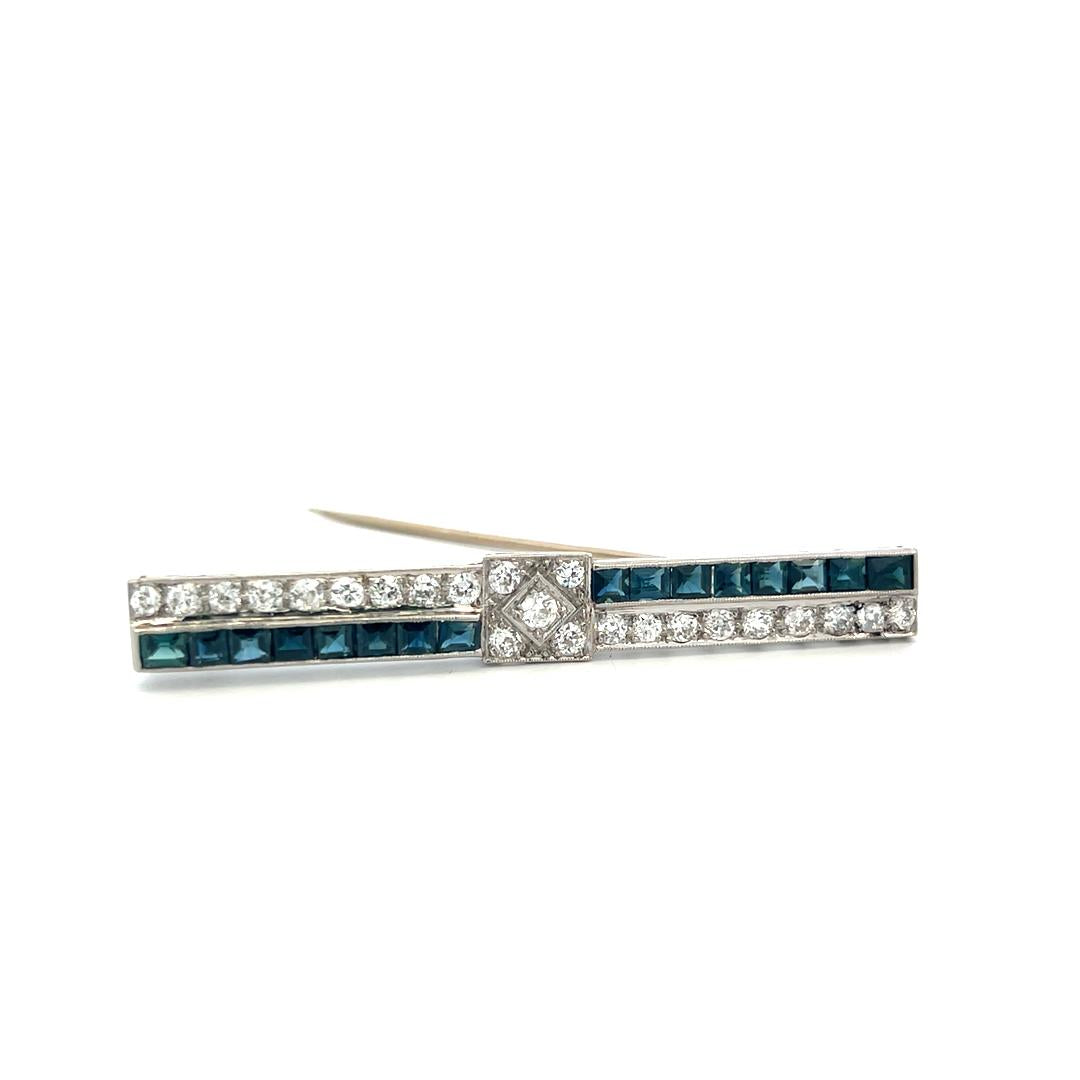 Vintage Platinum Pin Brooch with 1.25ct Old European Diamonds & 2.4ct Sapphires