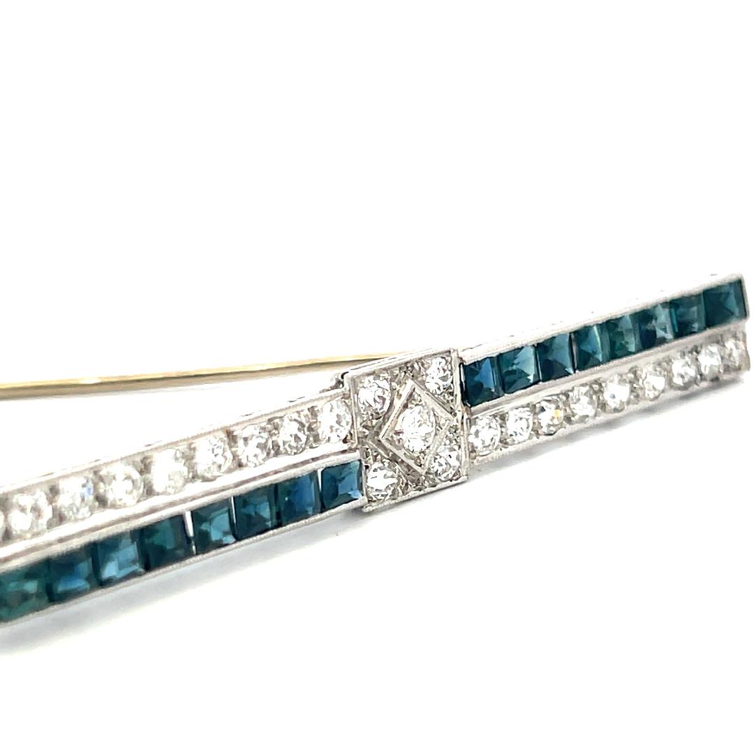 Vintage Platinum Pin Brooch with 1.25ct Old European Diamonds & 2.4ct Sapphires