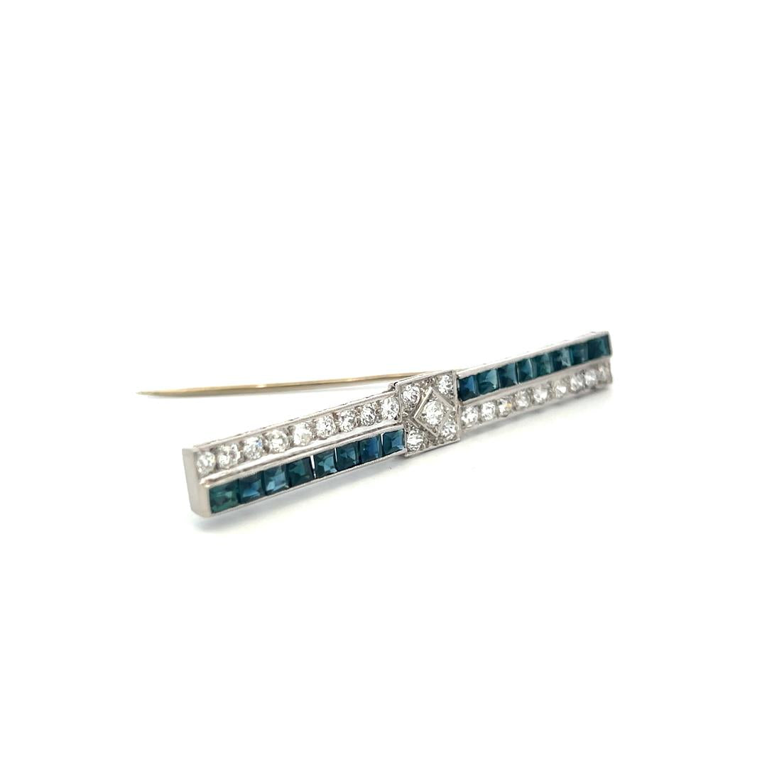 Vintage Platinum Pin Brooch with 1.25ct Old European Diamonds & 2.4ct Sapphires