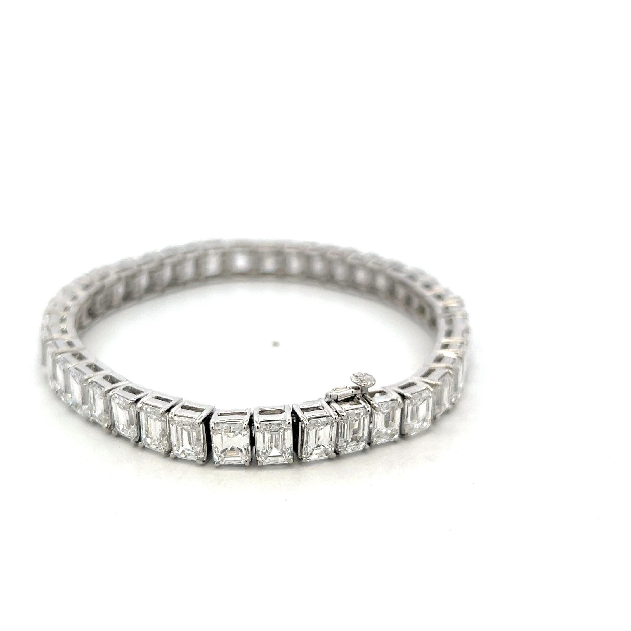 Platinum Tennis Bracelet with 28.45 Carat Emerald Cut Diamonds 39.6 Grams GIA