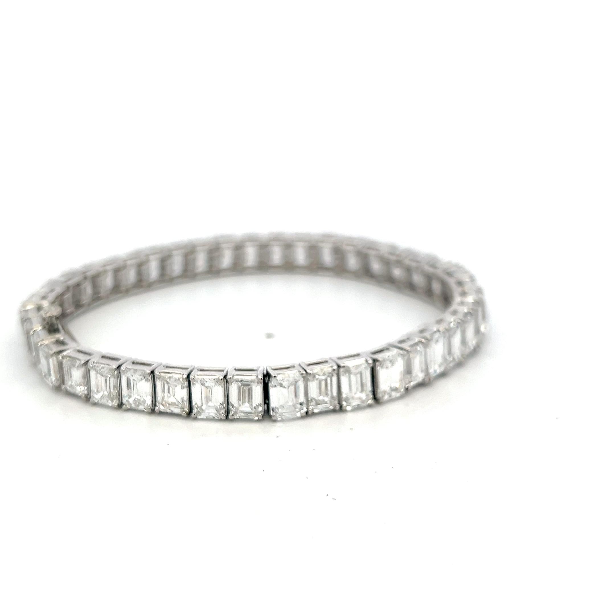 Platinum Tennis Bracelet with 28.45 Carat Emerald Cut Diamonds 39.6 Grams GIA