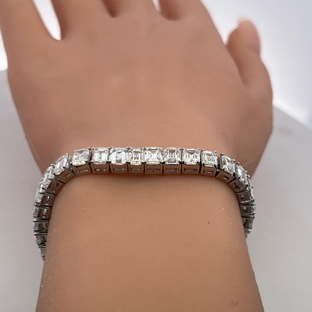 Platinum Tennis Bracelet with 28.45 Carat Emerald Cut Diamonds 39.6 Grams GIA