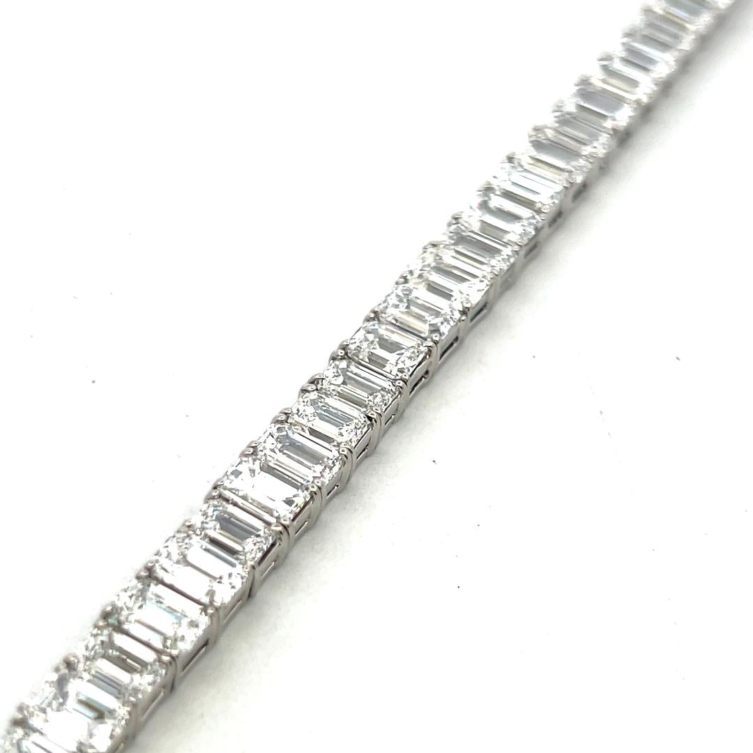 Platinum Tennis Bracelet with 28.45 Carat Emerald Cut Diamonds 39.6 Grams GIA