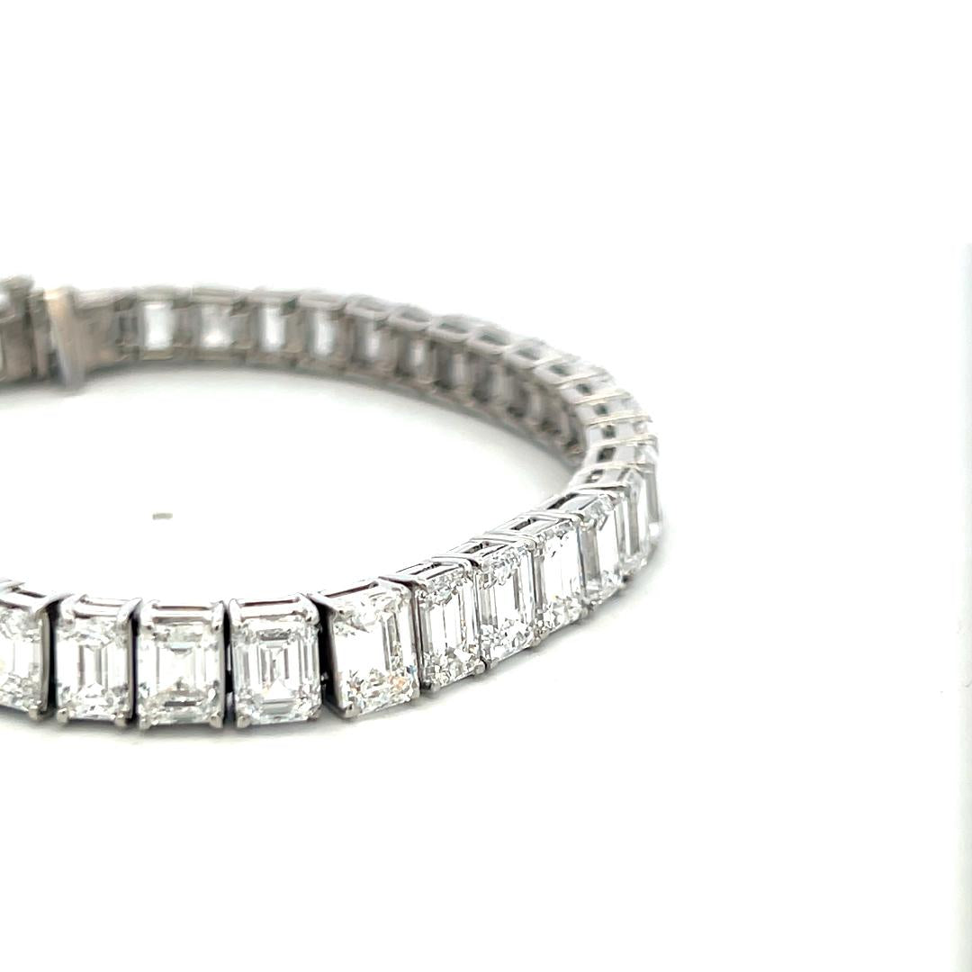 Platinum Tennis Bracelet with 28.45 Carat Emerald Cut Diamonds 39.6 Grams GIA
