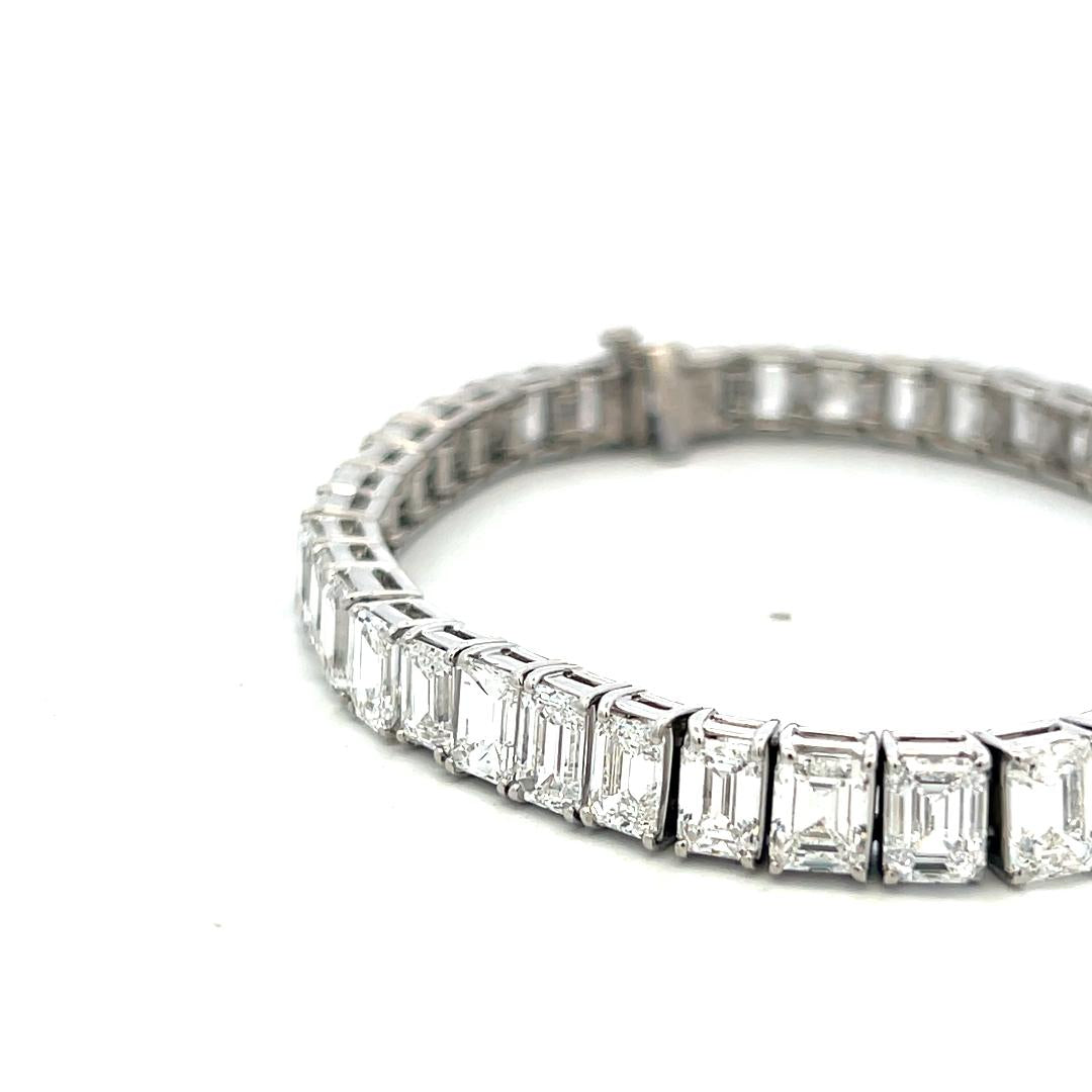 Platinum Tennis Bracelet with 28.45 Carat Emerald Cut Diamonds 39.6 Grams GIA