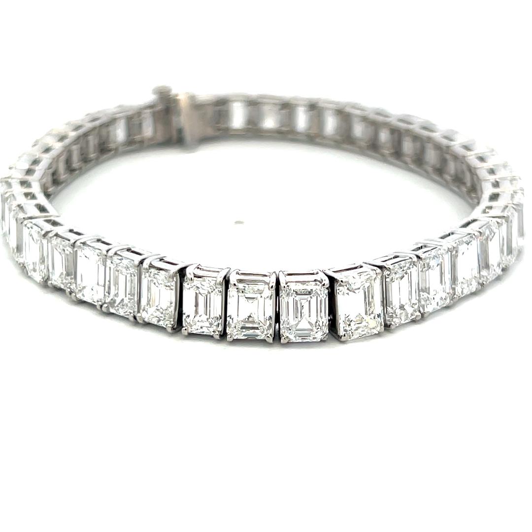Platinum Tennis Bracelet with 28.45 Carat Emerald Cut Diamonds 39.6 Grams GIA