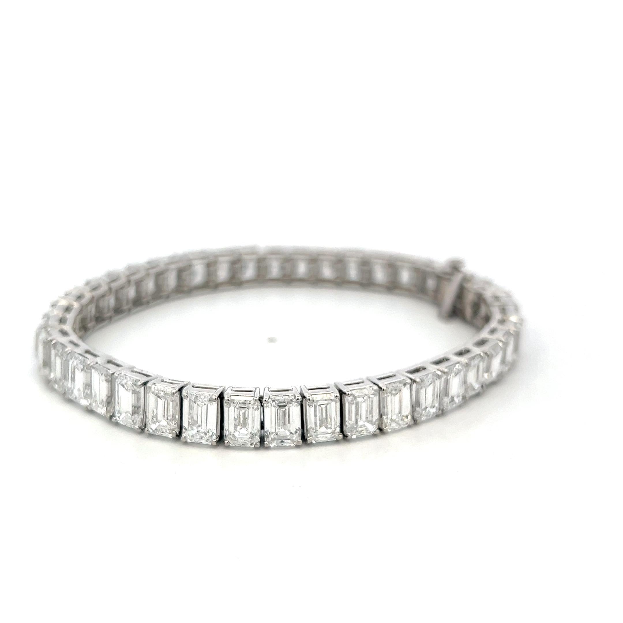 Platinum Tennis Bracelet with 28.45 Carat Emerald Cut Diamonds 39.6 Grams GIA