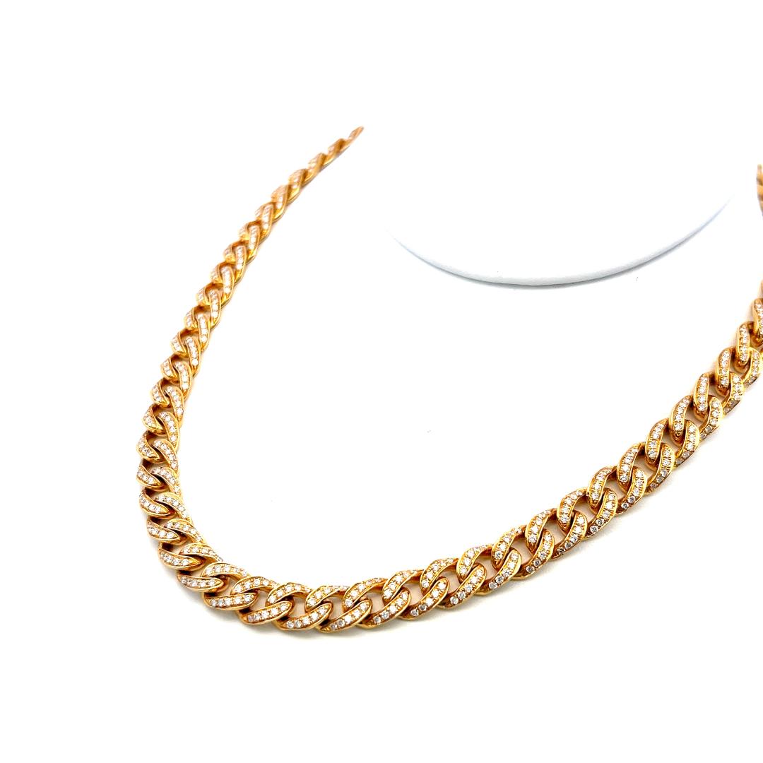 Vintage 18K Yellow Gold Link Necklace with 5.85 Carat Round H SI Diamonds