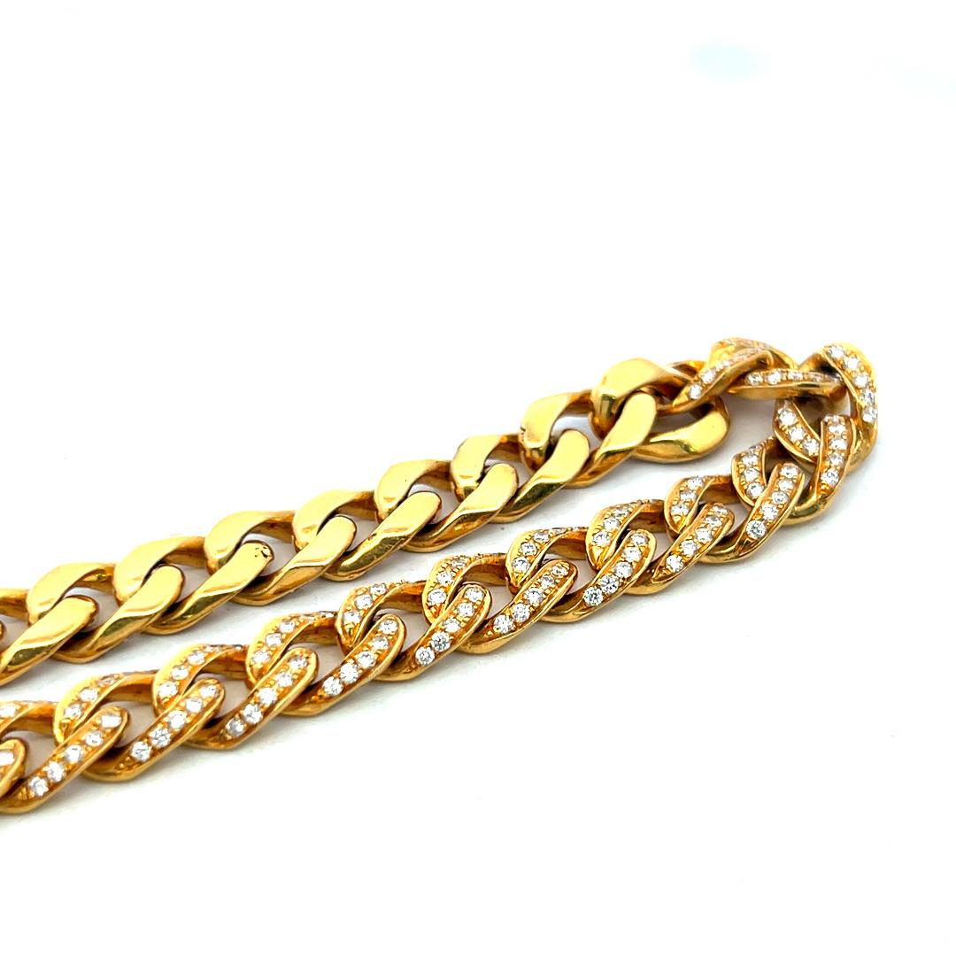 Vintage 18K Yellow Gold Link Necklace with 5.85 Carat Round H SI Diamonds