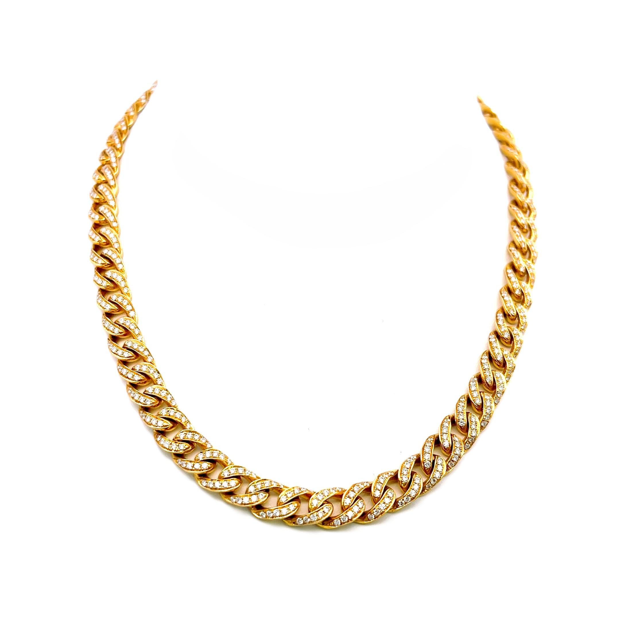 Vintage 18K Yellow Gold Link Necklace with 5.85 Carat Round H SI Diamonds