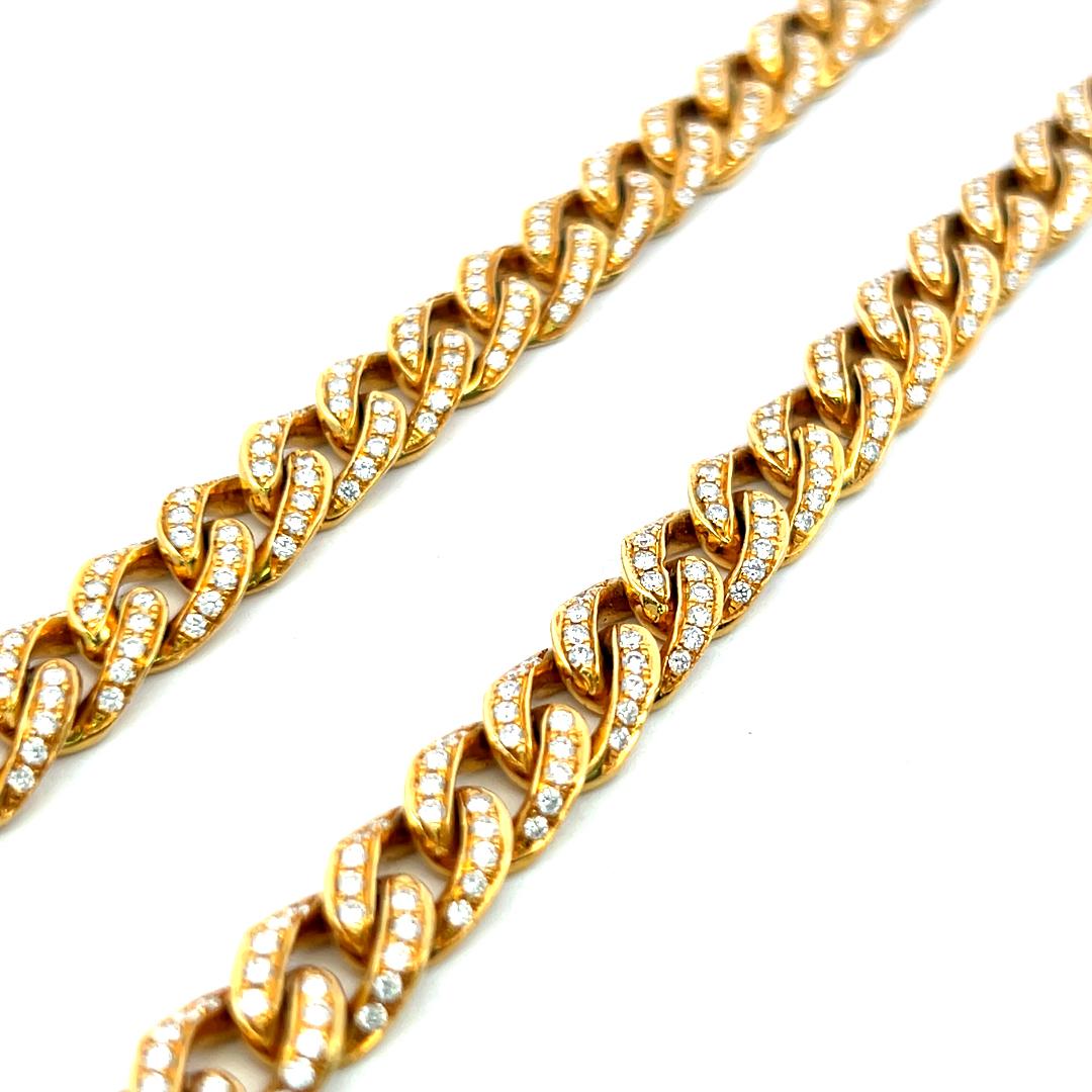 Vintage 18K Yellow Gold Link Necklace with 5.85 Carat Round H SI Diamonds