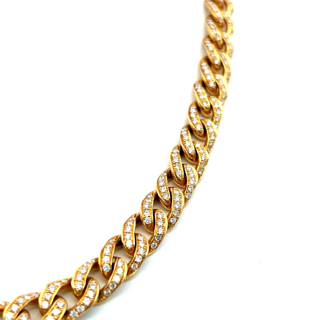 Vintage 18K Yellow Gold Link Necklace with 5.85 Carat Round H SI Diamonds