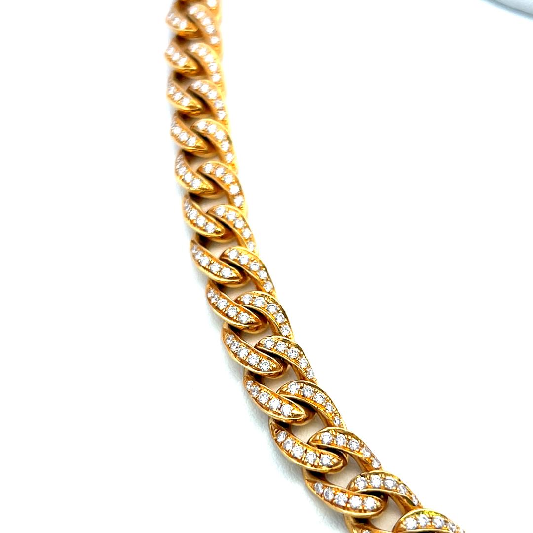 Vintage 18K Yellow Gold Link Necklace with 5.85 Carat Round H SI Diamonds