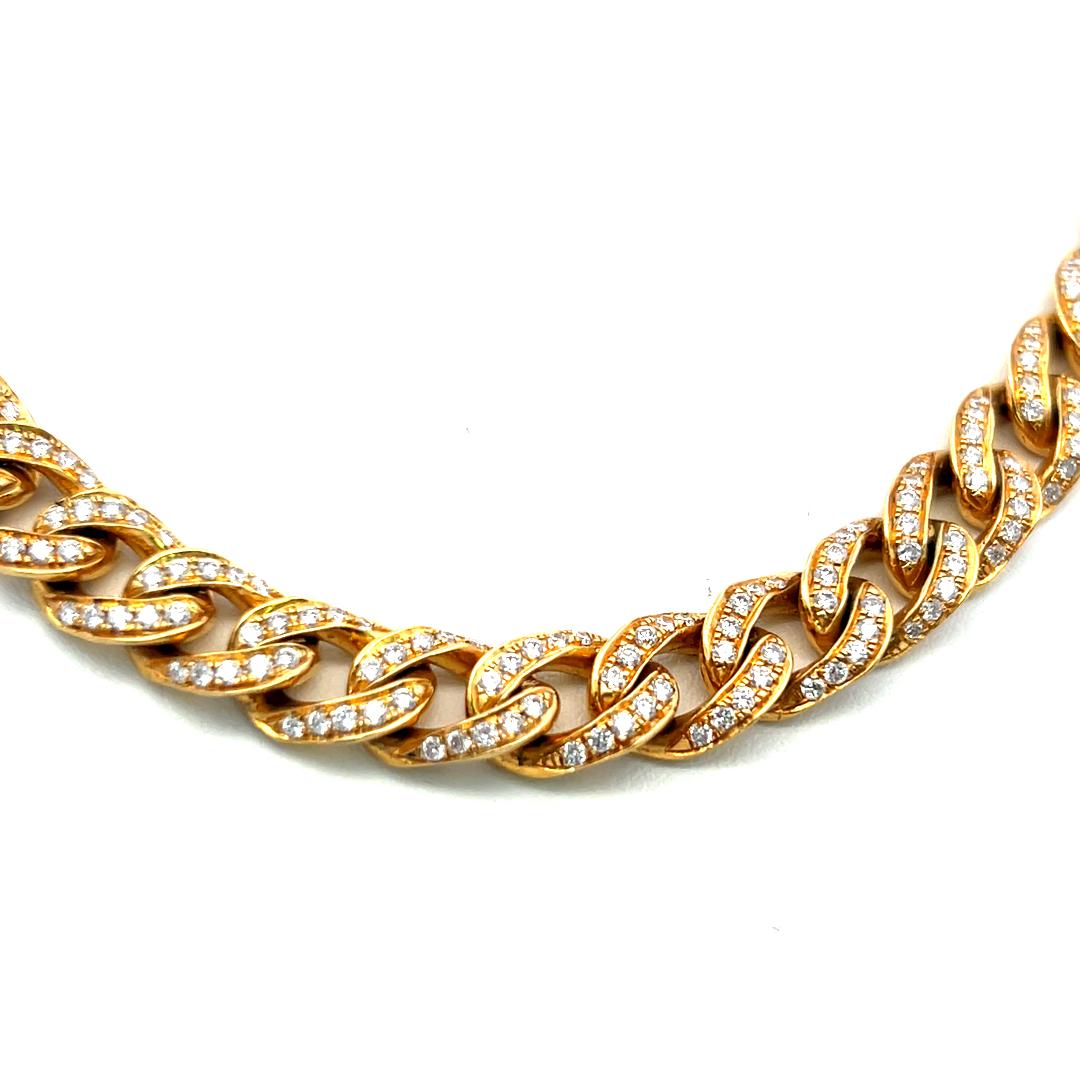 Vintage 18K Yellow Gold Link Necklace with 5.85 Carat Round H SI Diamonds