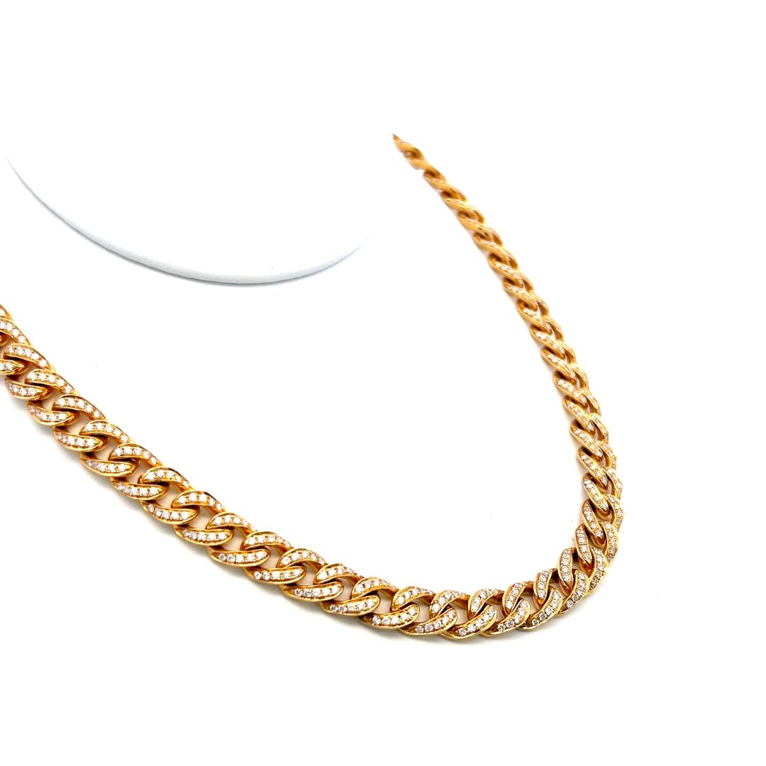 Vintage 18K Yellow Gold Link Necklace with 5.85 Carat Round H SI Diamonds