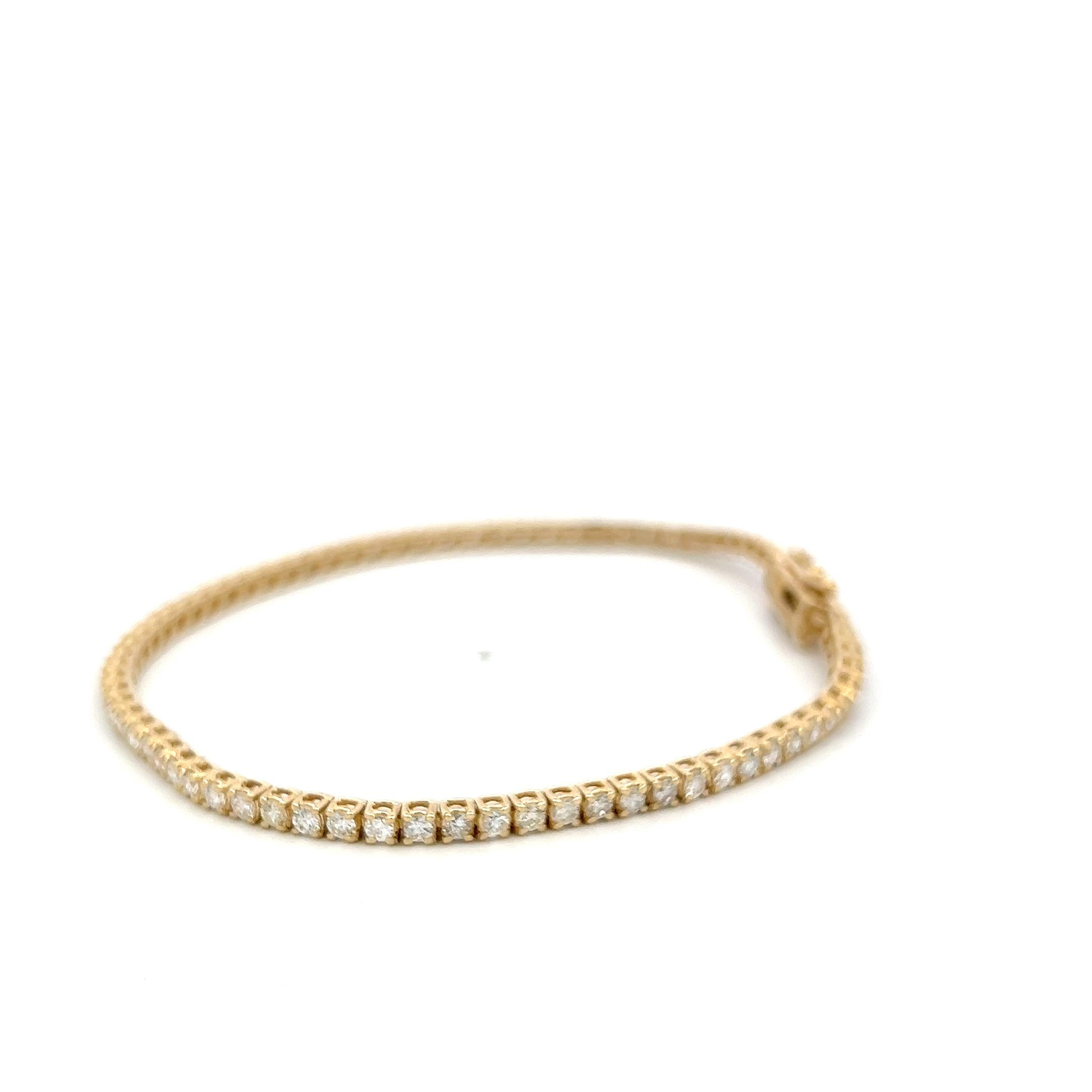 Vintage 14K Yellow Gold Tennis Bracelet with 2.33 Carat Round G VS Diamonds