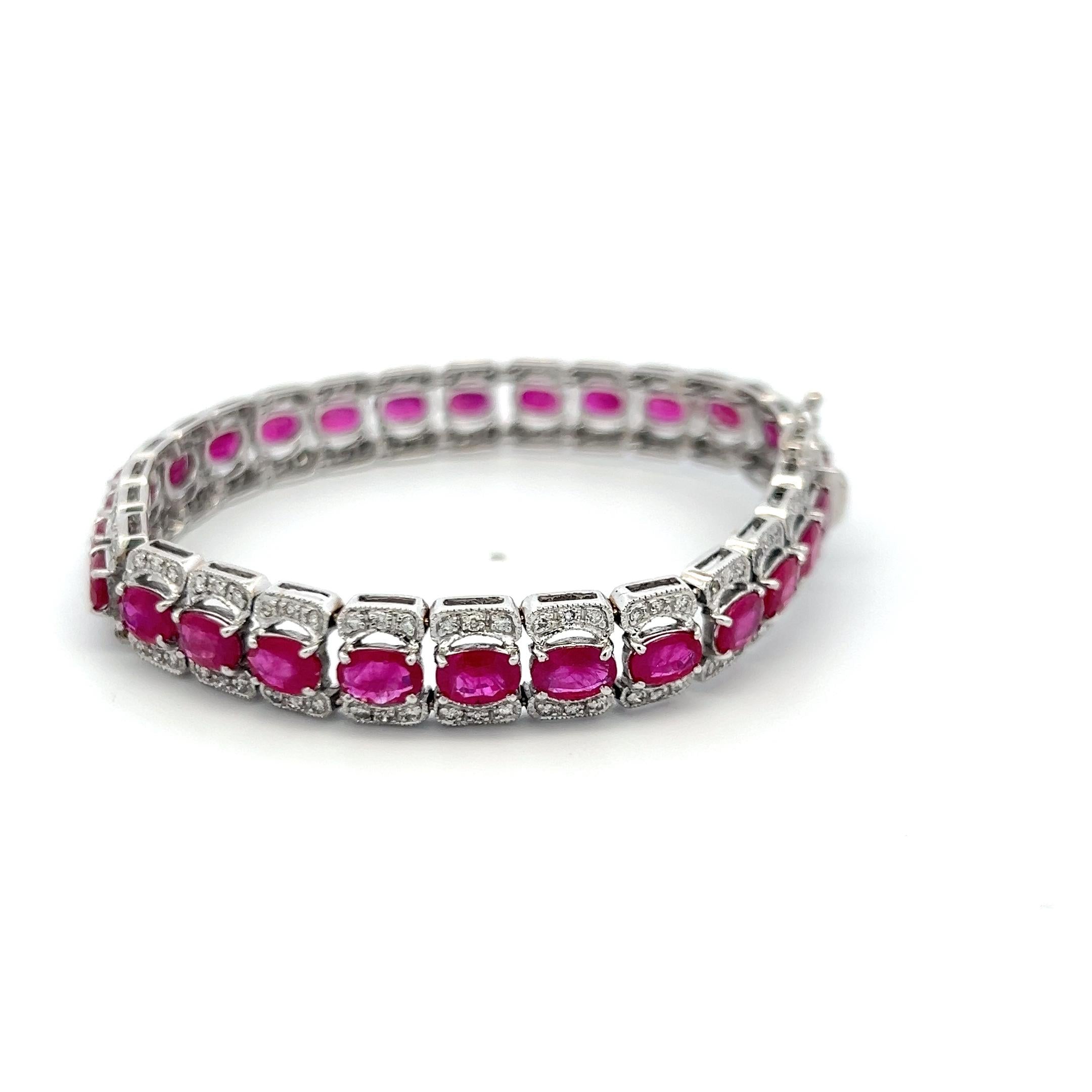 Vintage 18K WG Link Bracelet with 1.4 Carat Round Diamond & 11.2 Carat Ruby