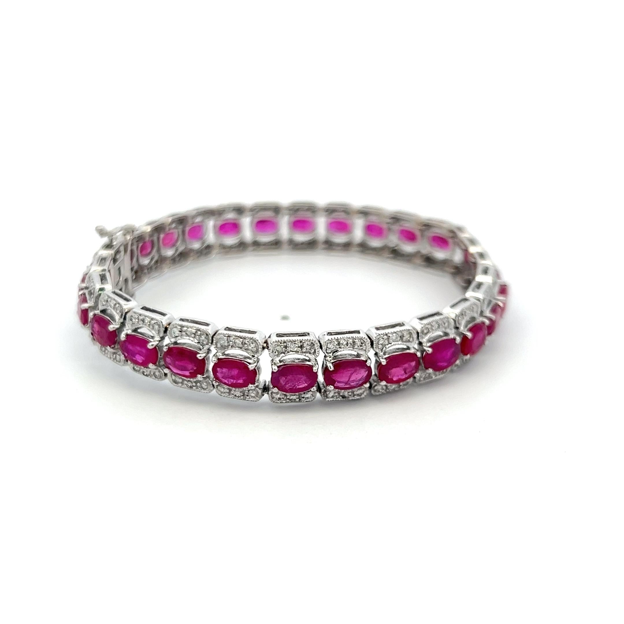Vintage 18K WG Link Bracelet with 1.4 Carat Round Diamond & 11.2 Carat Ruby