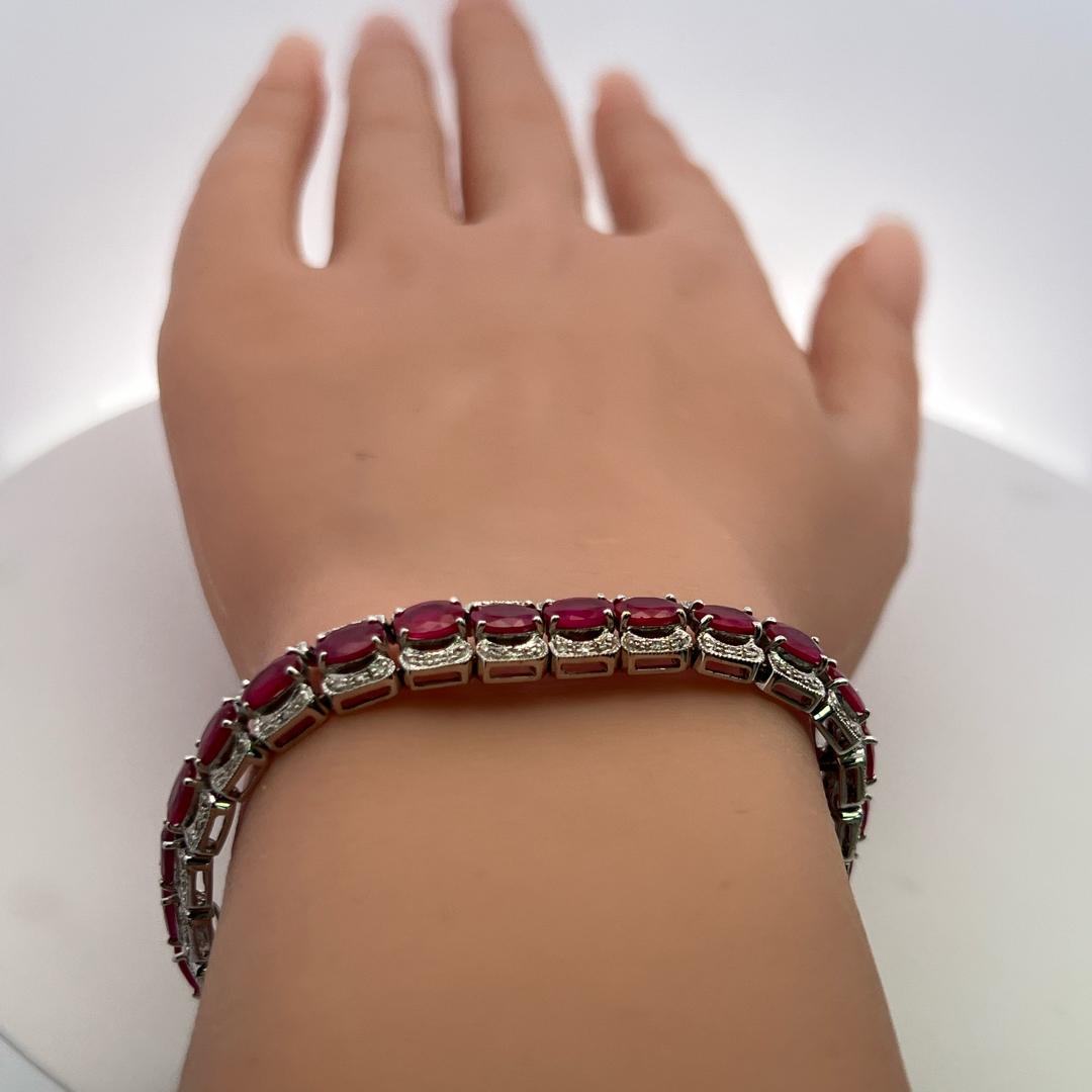 Vintage 18K WG Link Bracelet with 1.4 Carat Round Diamond & 11.2 Carat Ruby