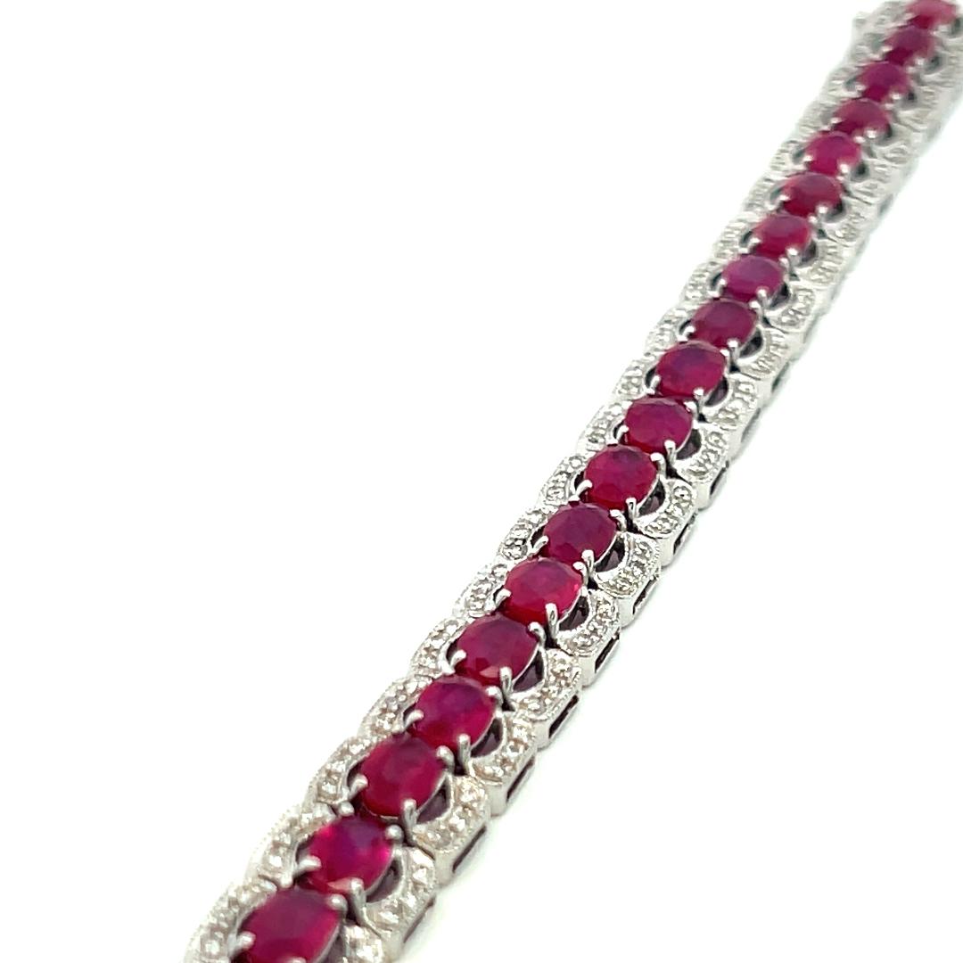 Vintage 18K WG Link Bracelet with 1.4 Carat Round Diamond & 11.2 Carat Ruby