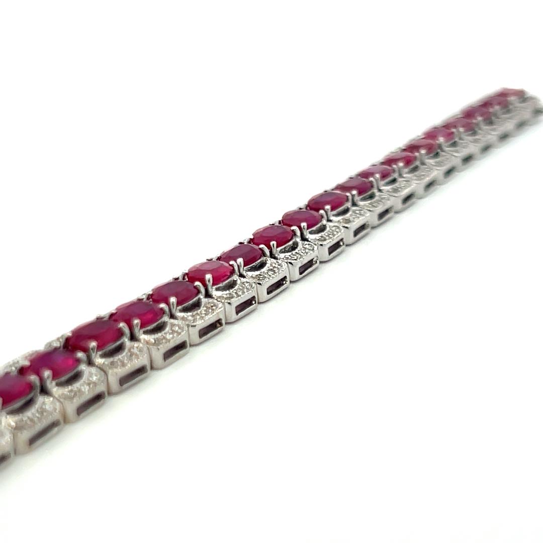 Vintage 18K WG Link Bracelet with 1.4 Carat Round Diamond & 11.2 Carat Ruby